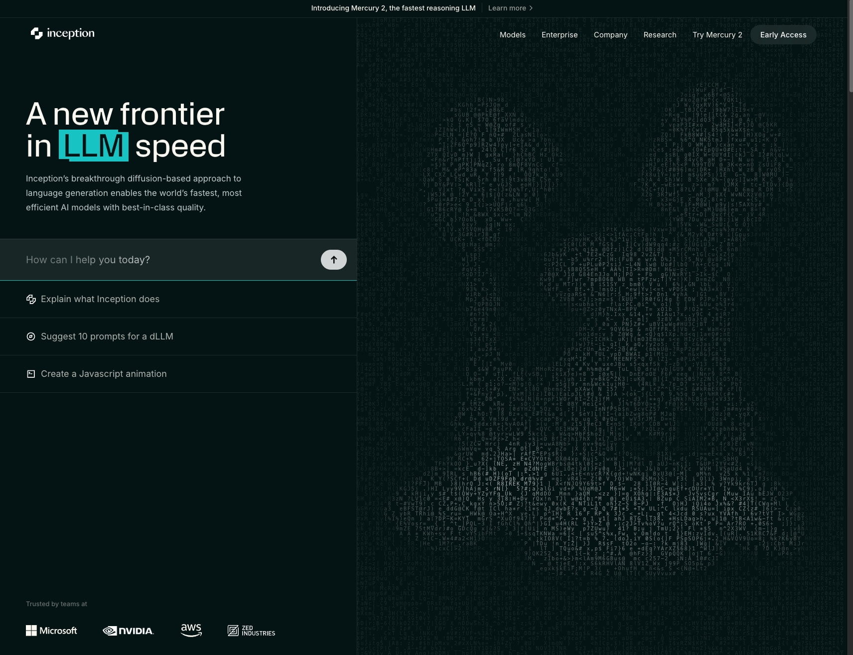 Inception – A new frontier in LLM speed captured website design