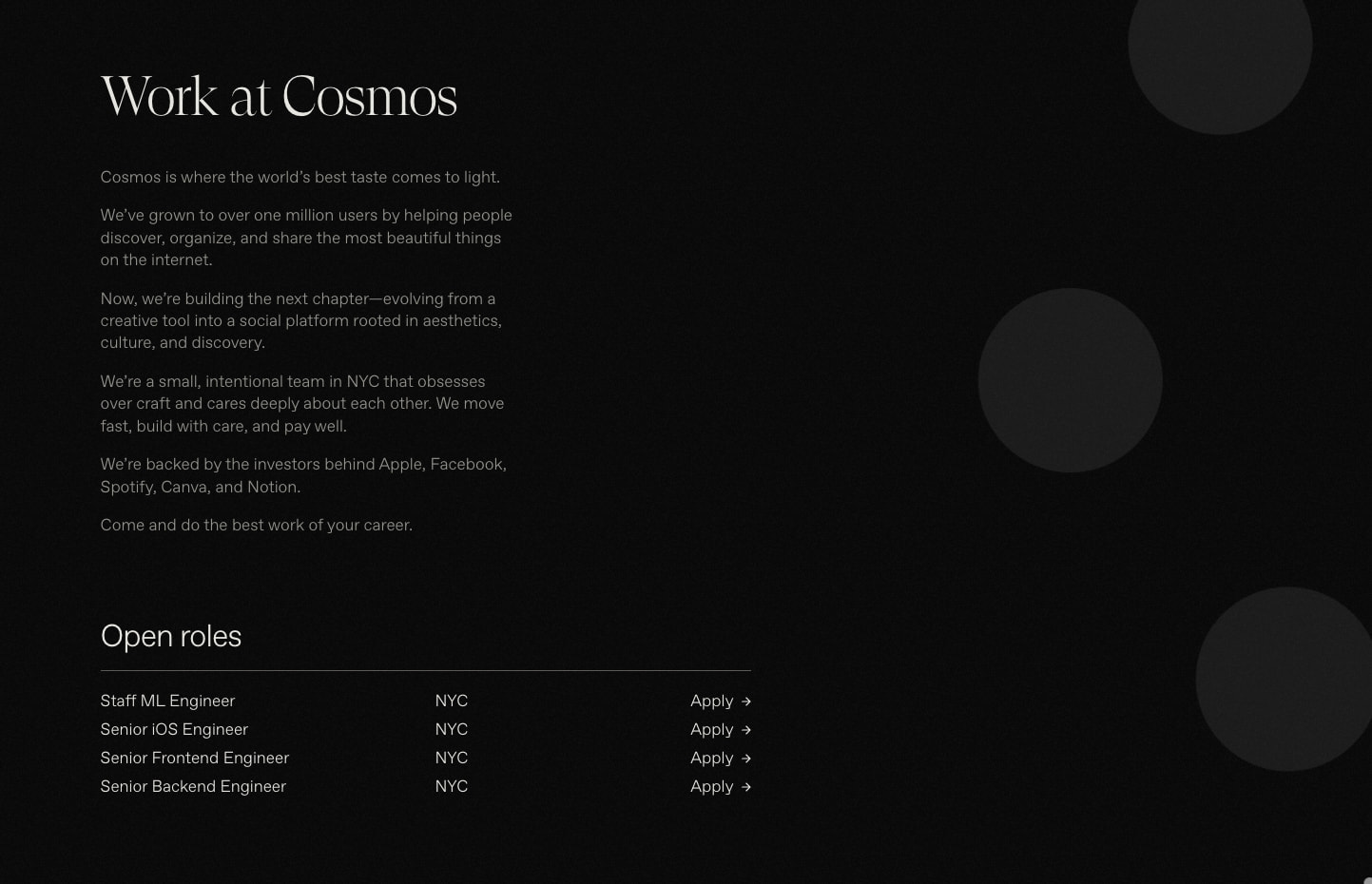 Work at Cosmos captured website design