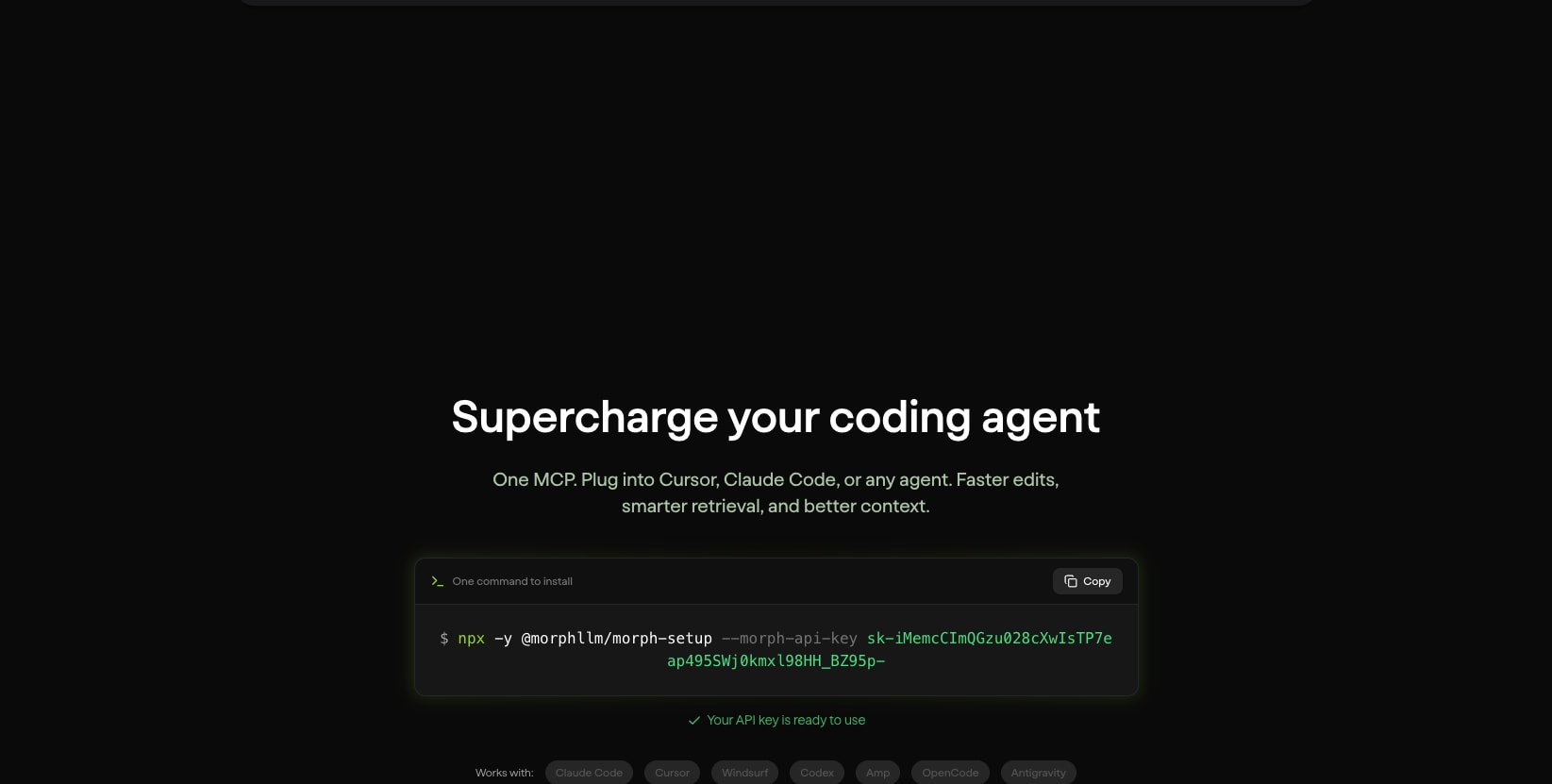 Morph MCP - Supercharge Your Coding Agent | Morph captured website design