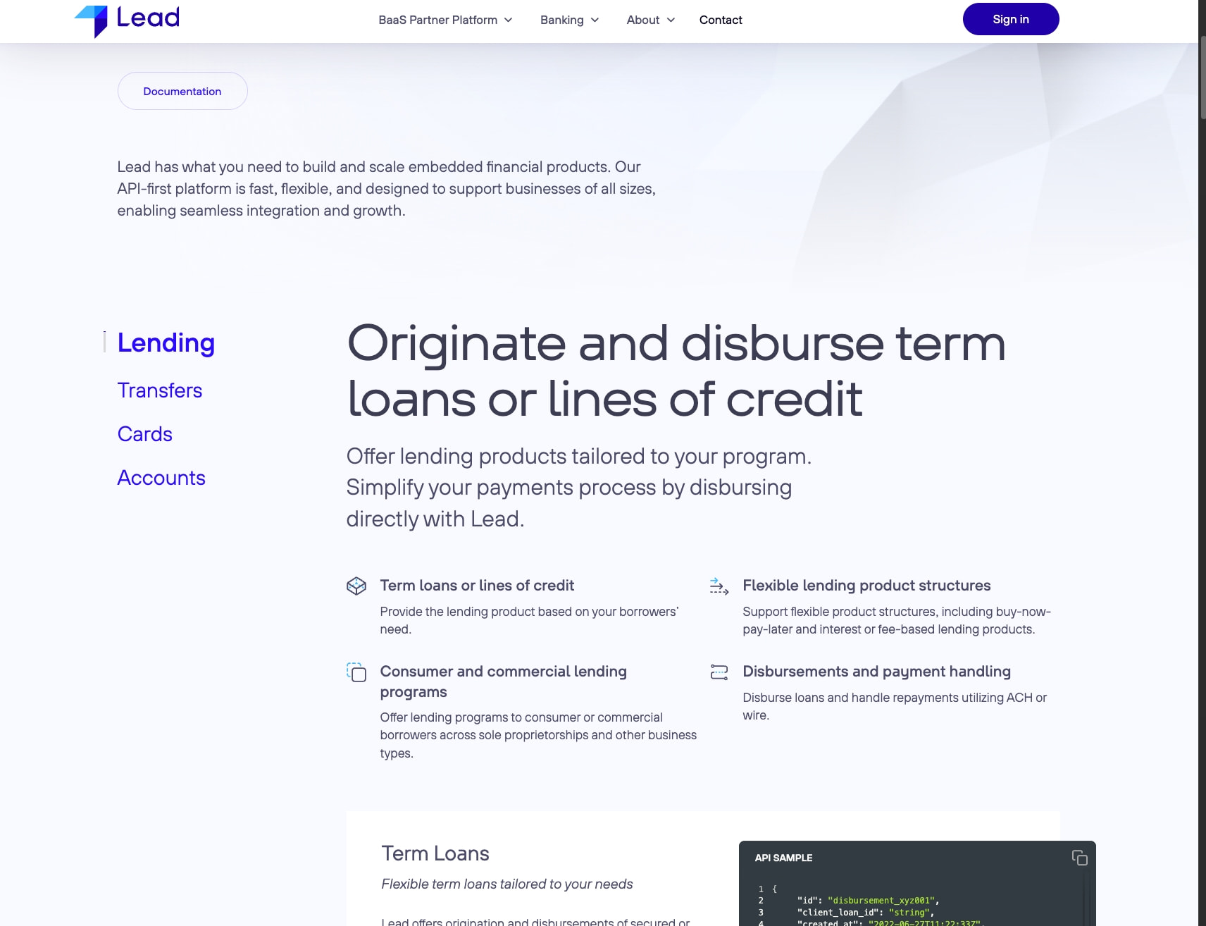 BaaS Partner Platform captured website design