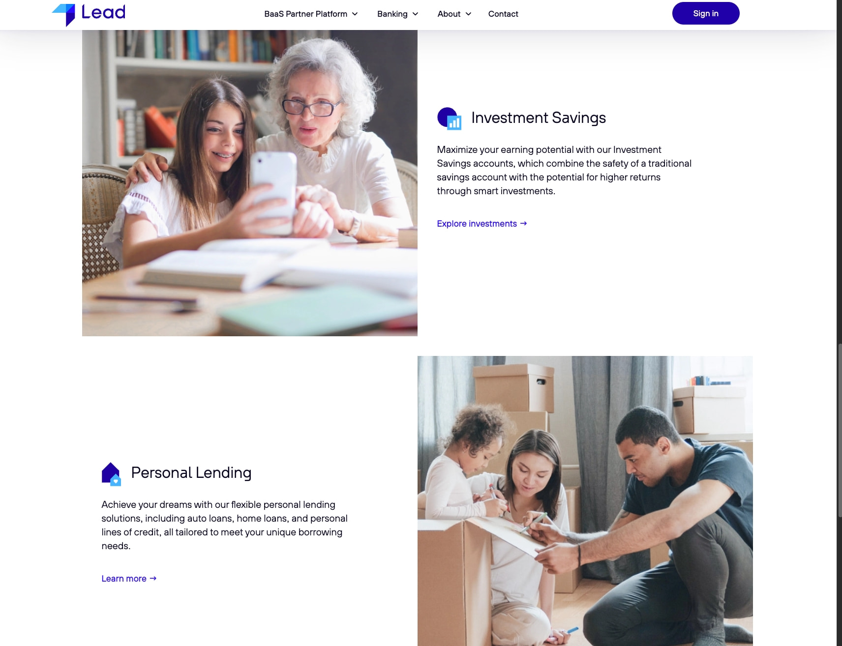 Personal Banking captured website design