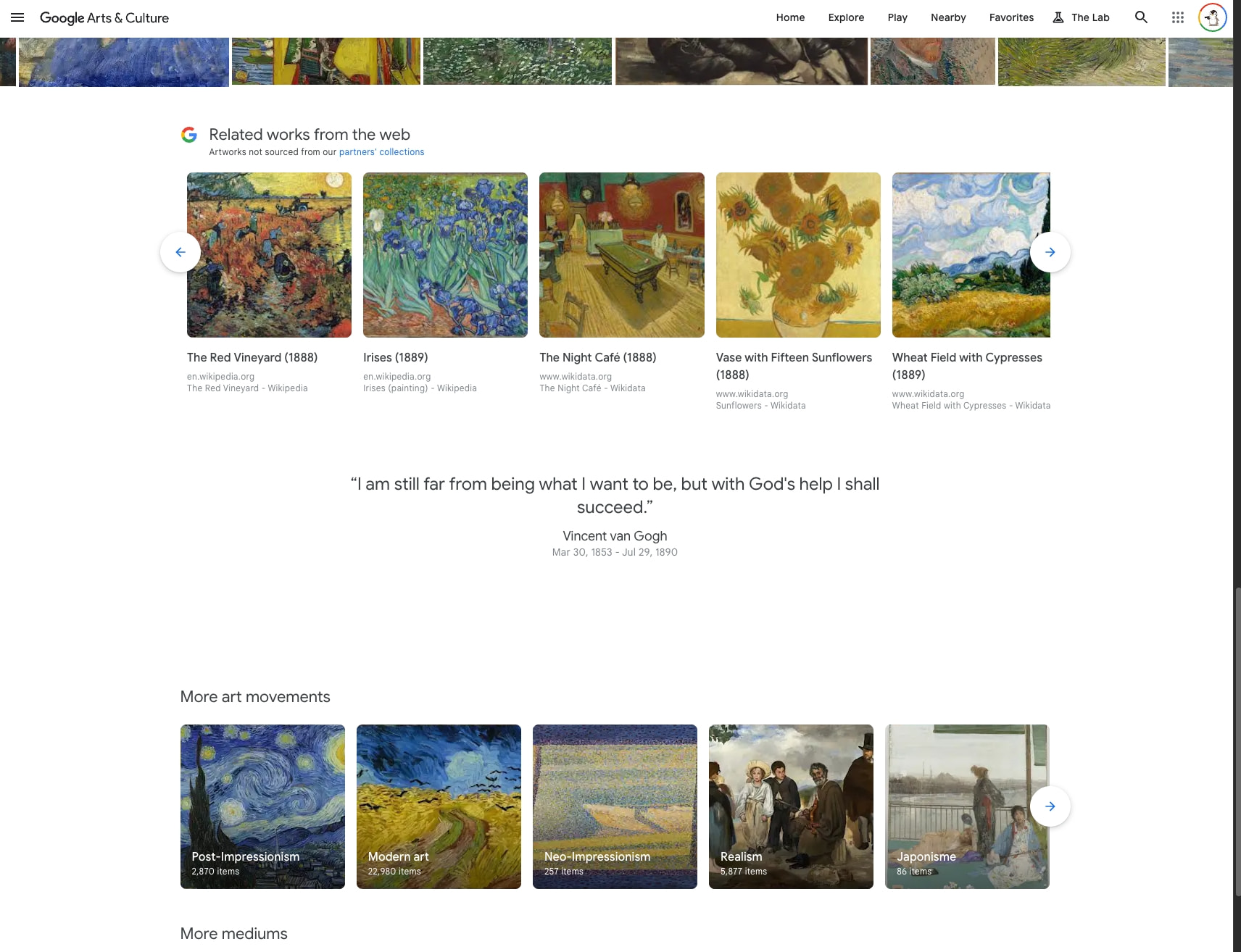 Vincent van Gogh — Google Arts & Culture captured website design