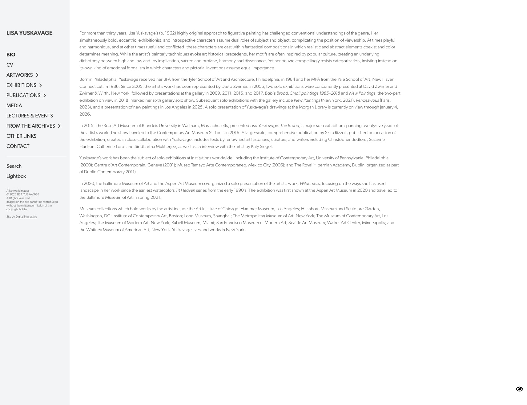 Bio - Yuskavage captured website design