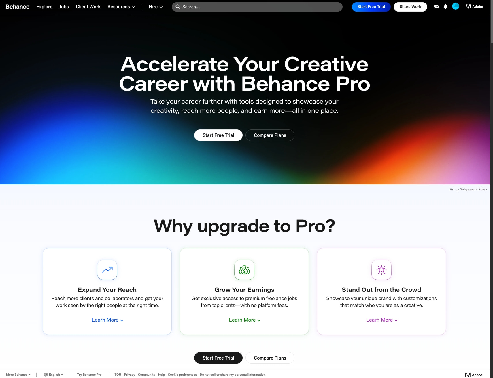Accelerate Your Creative Career | Behance Pro :: Behance captured website design