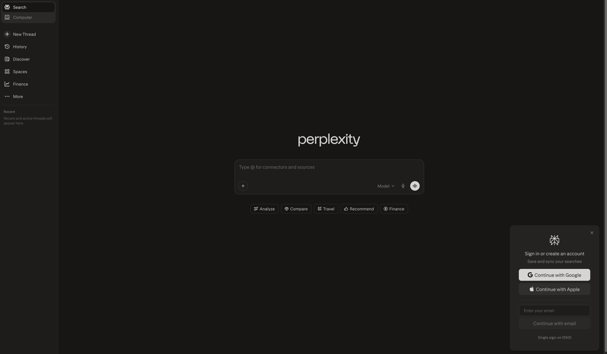 Perplexity captured website design