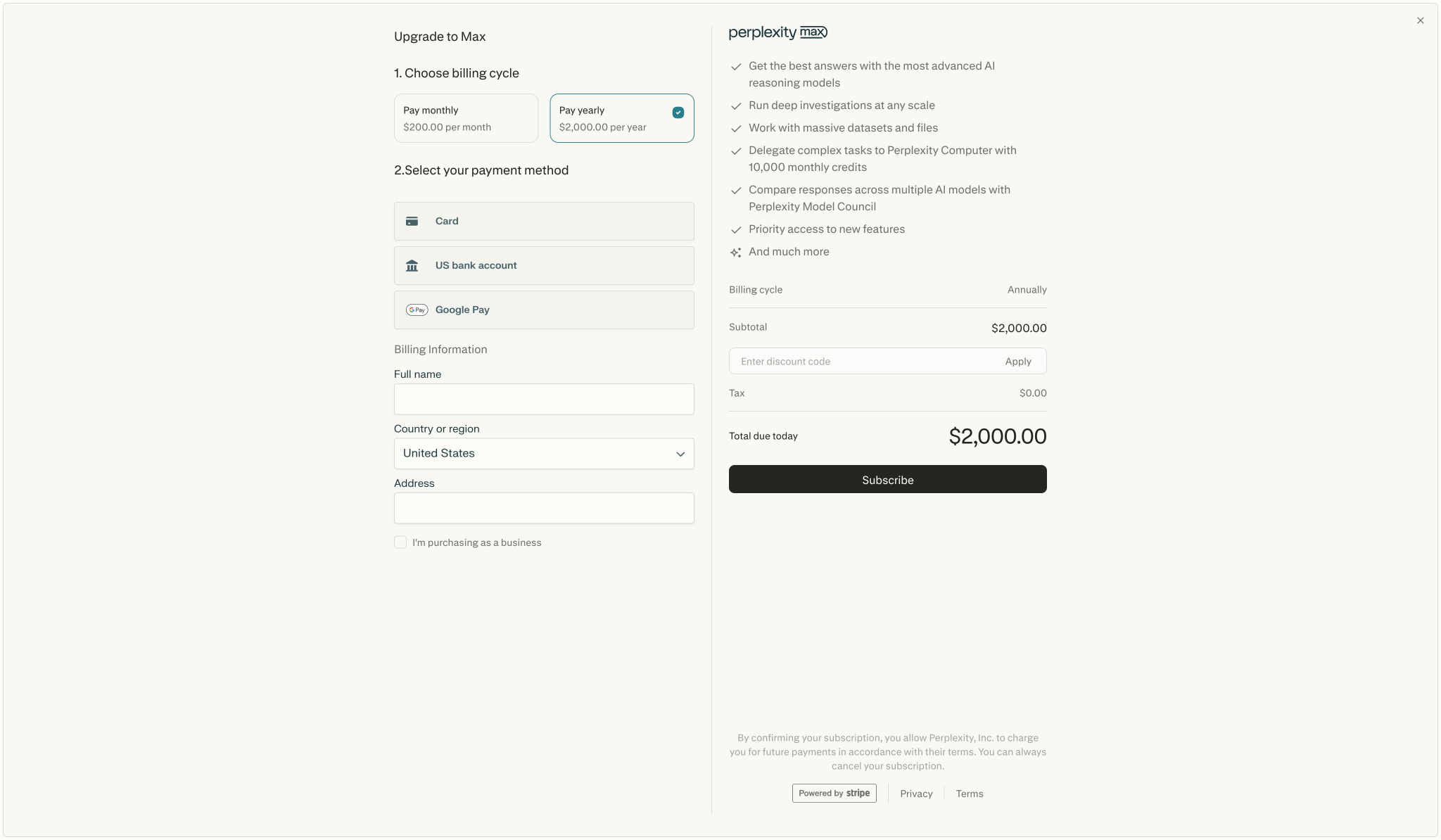Perplexity captured website design