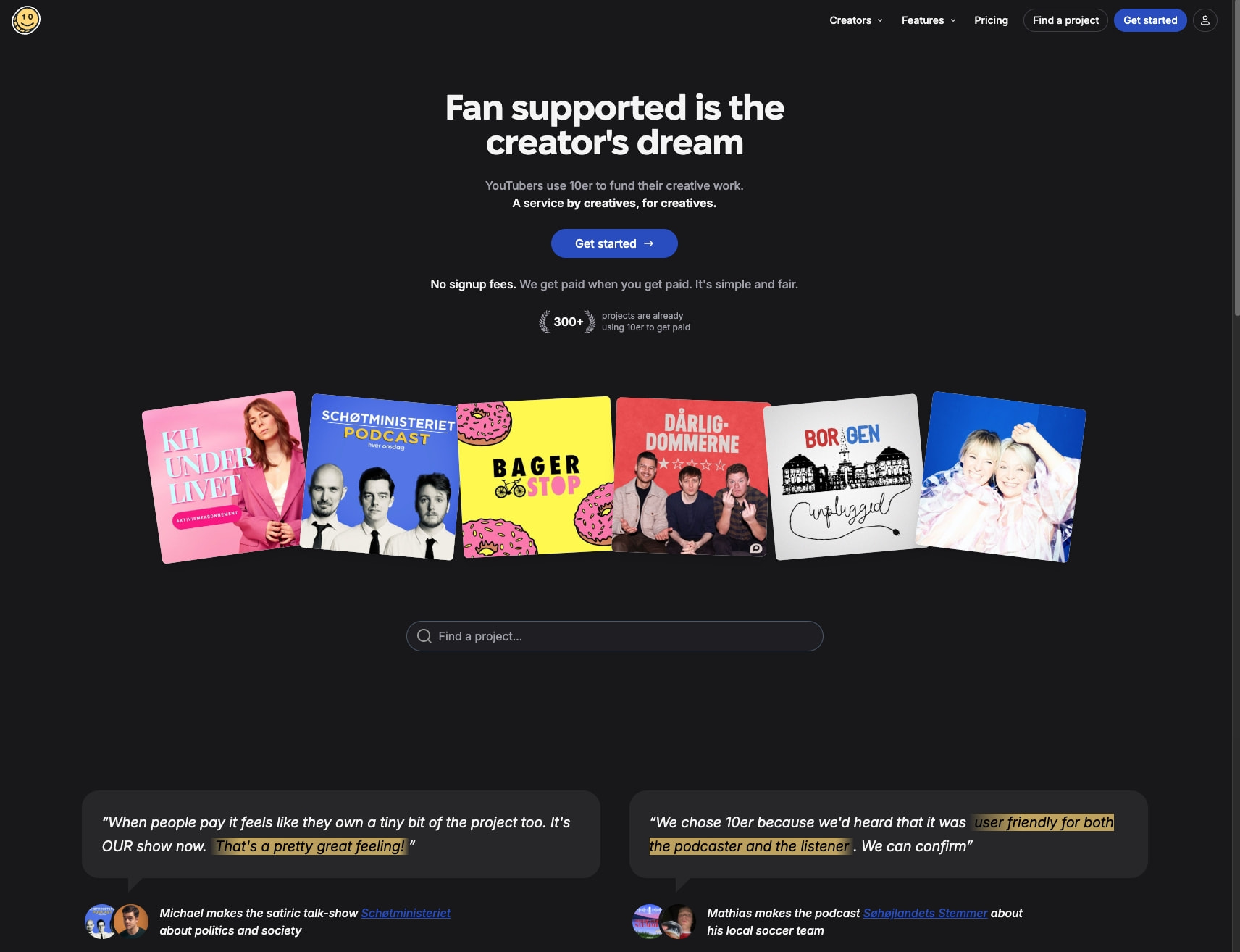 10er - Get fan-funded in 5 minutes captured website design