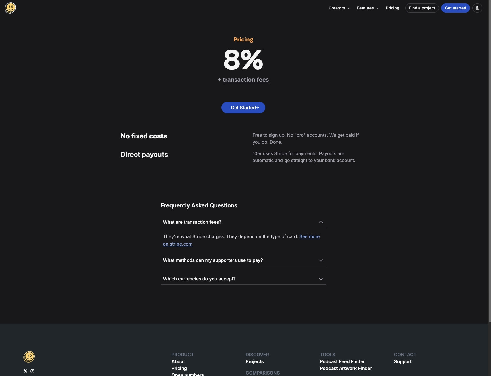 Pricing captured website design