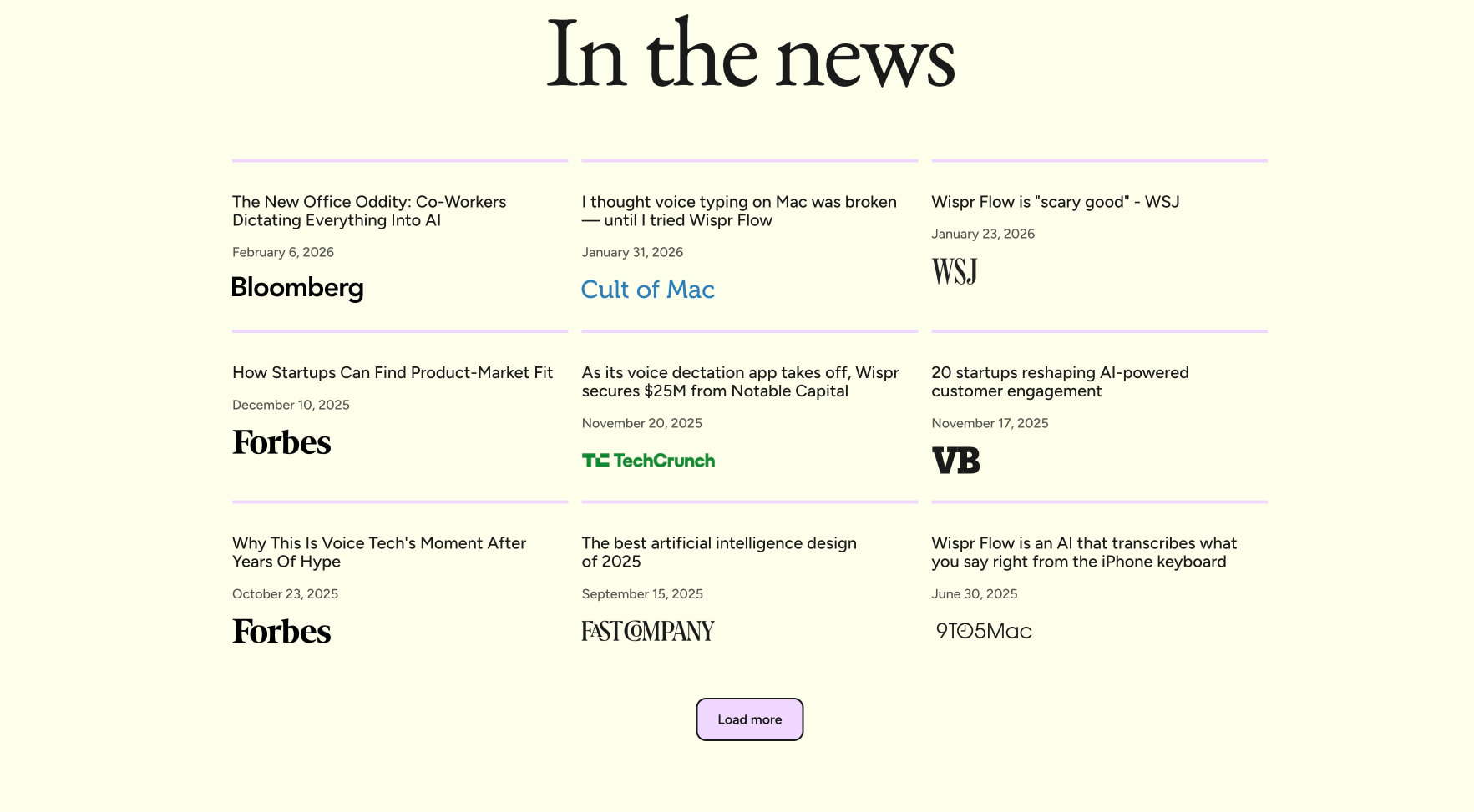 About | Wispr Flow captured website design