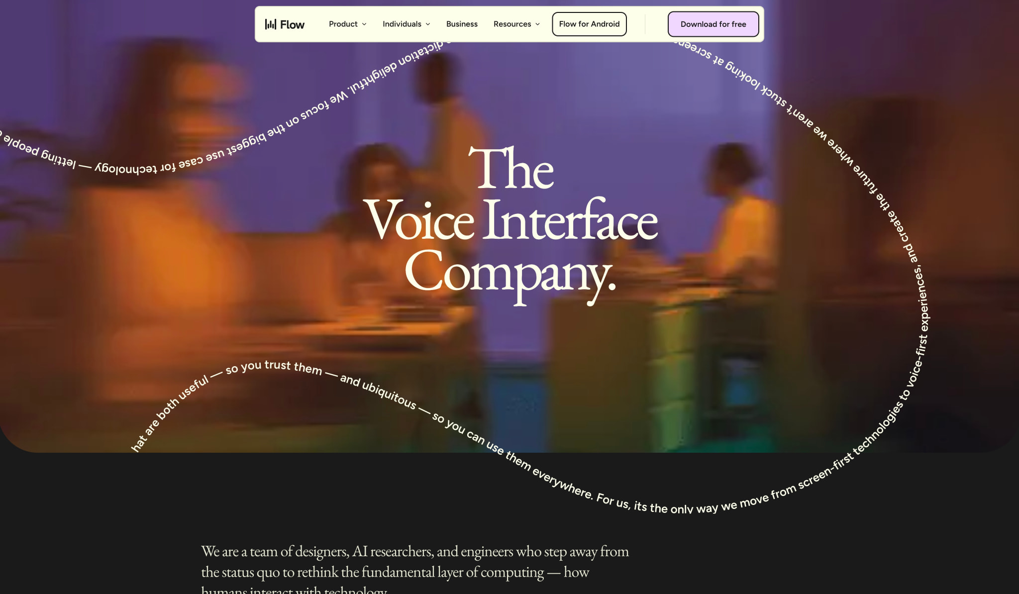 About | Wispr Flow captured website design