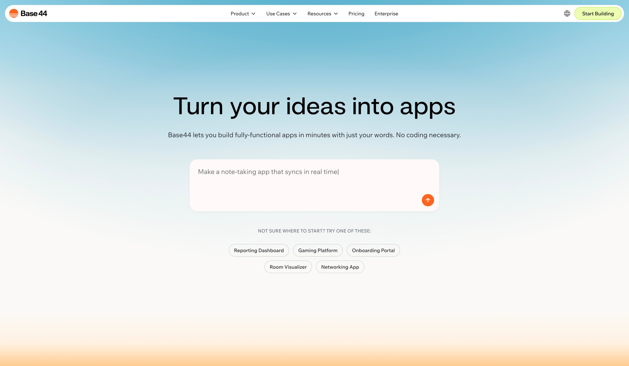 Build Apps with AI in Minutes | Base44 captured website design