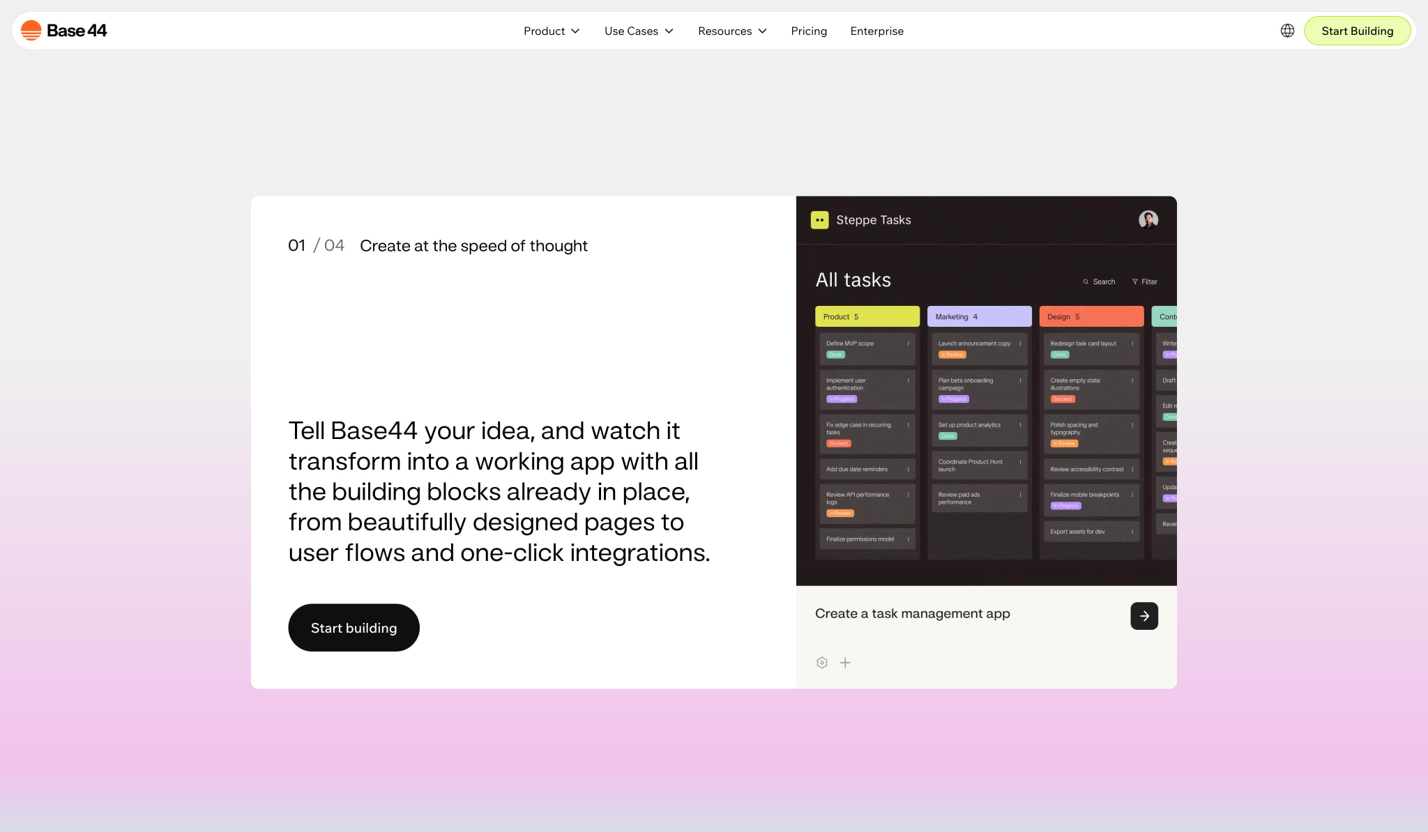 Build Apps with AI in Minutes | Base44 captured website design
