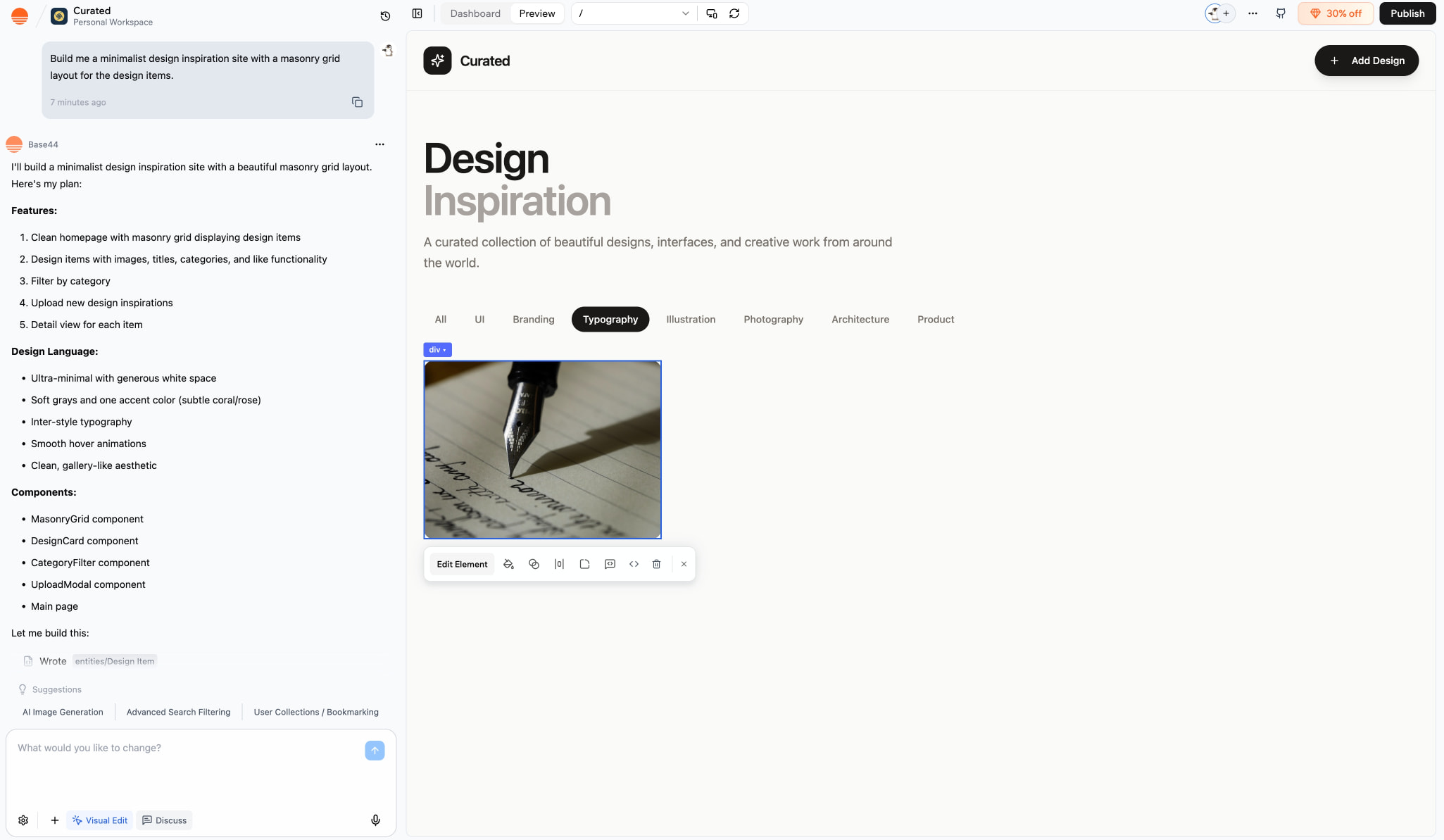 Curated | Base44 captured website design