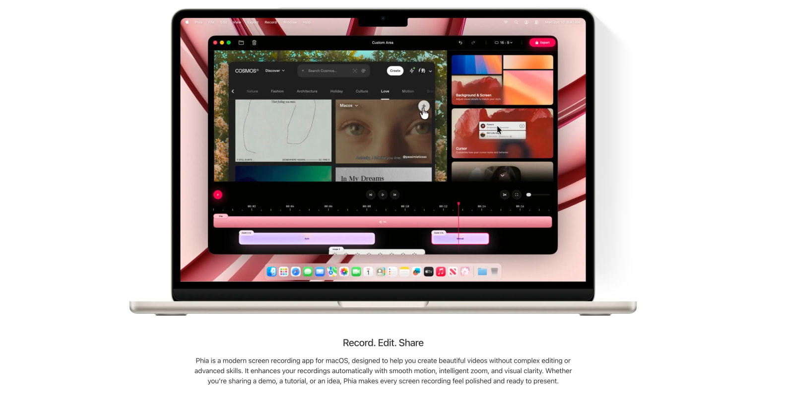 Phia — Beautiful Screen Recorder for macOS captured website design
