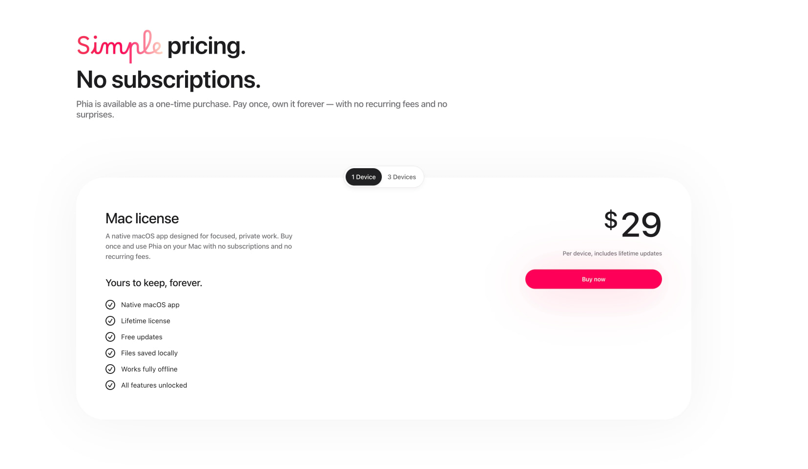 Phia — Beautiful Screen Recorder for macOS captured website design