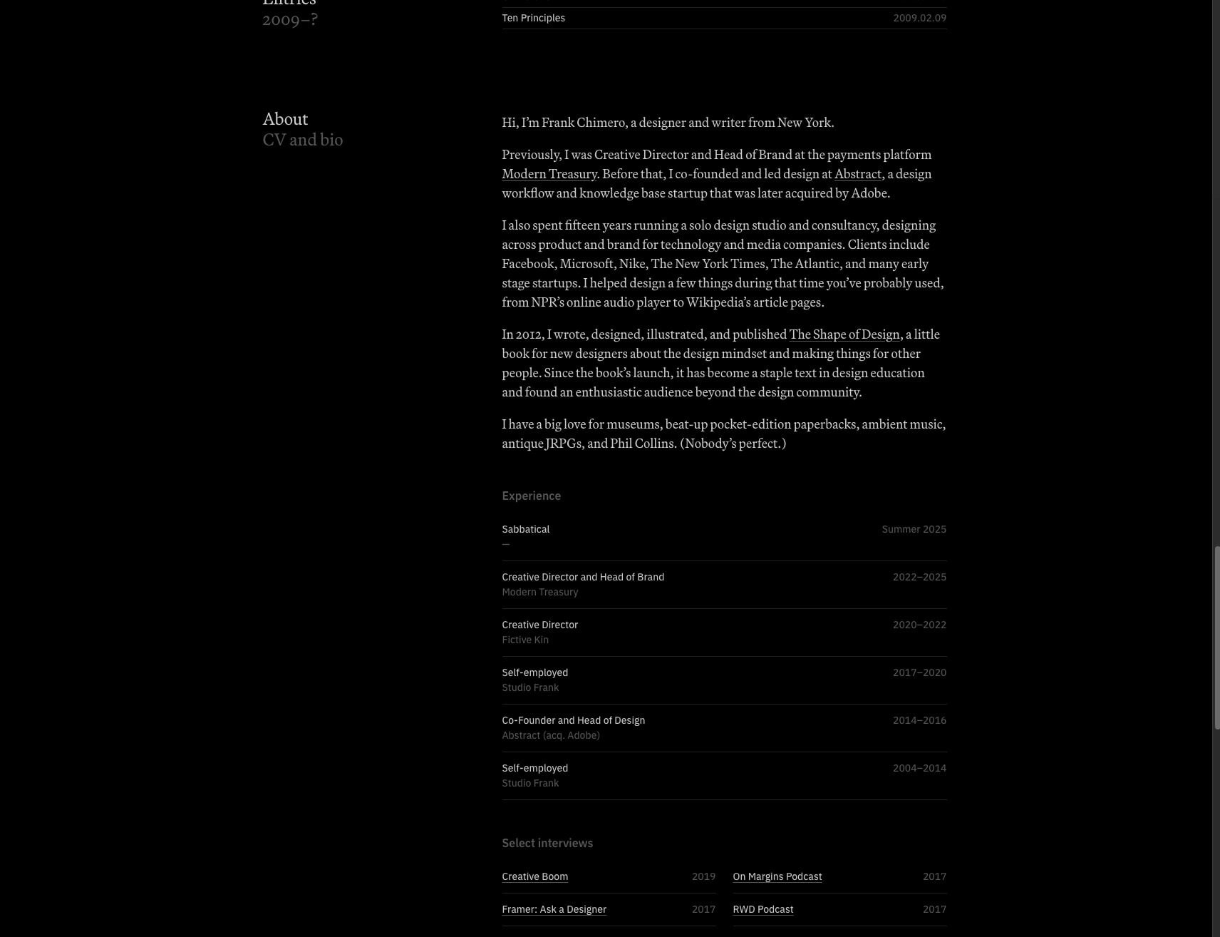 Frank Chimero · Home captured website design