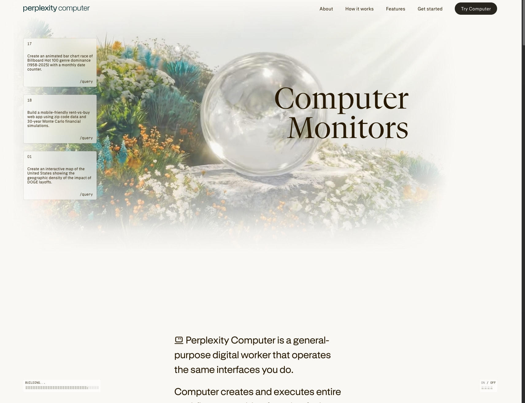 Perplexity Computer captured website design