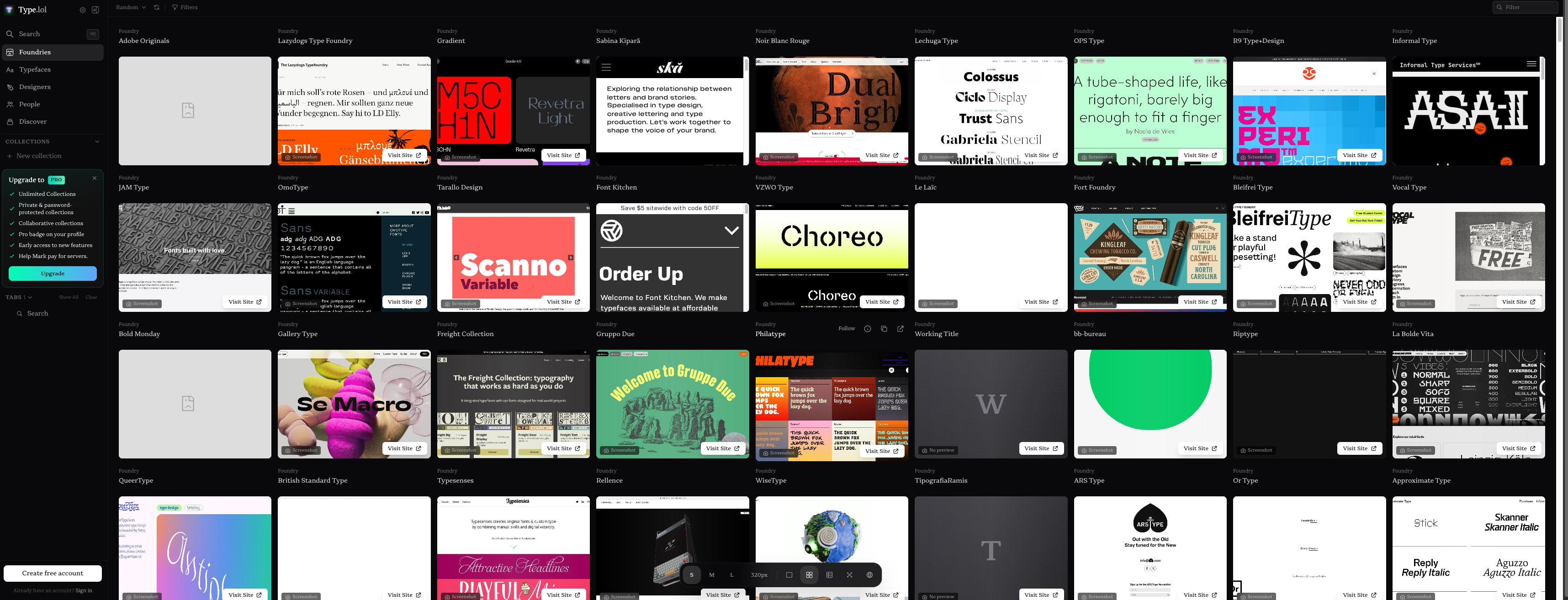 Type.lol - Independent Type Foundry Index captured website design