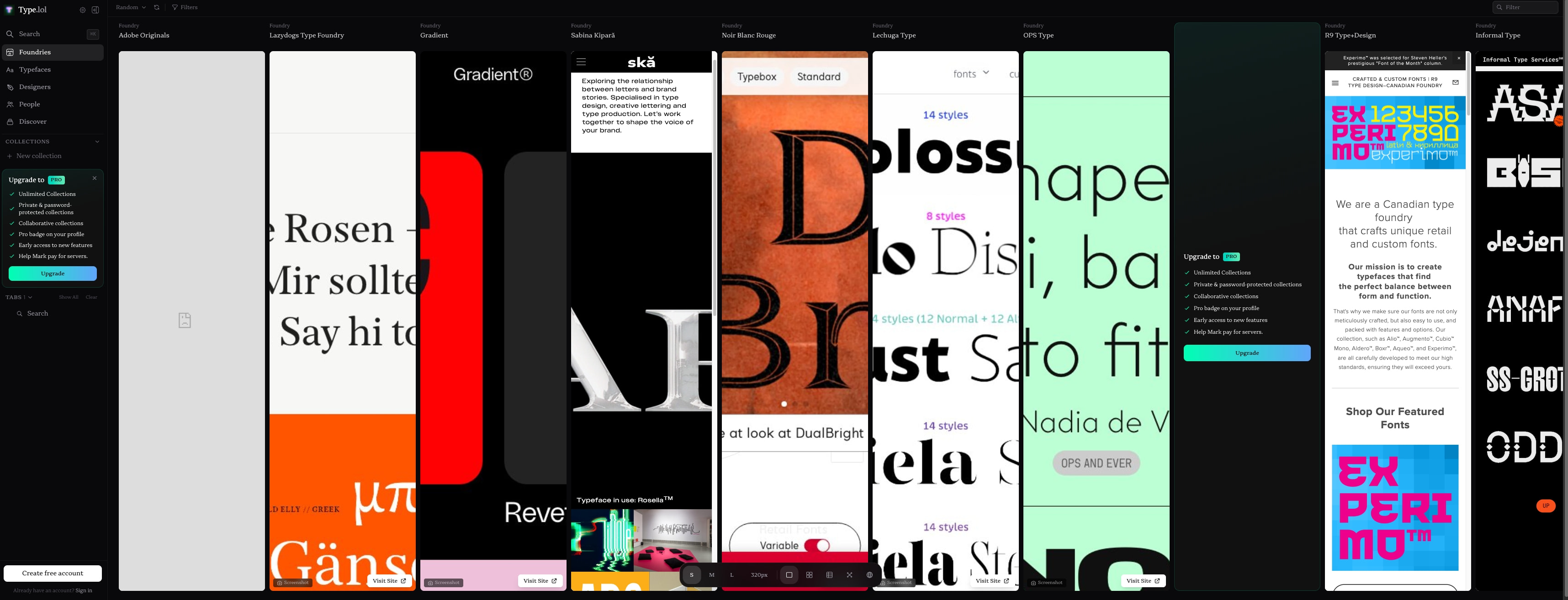Type.lol - Independent Type Foundry Index captured website design
