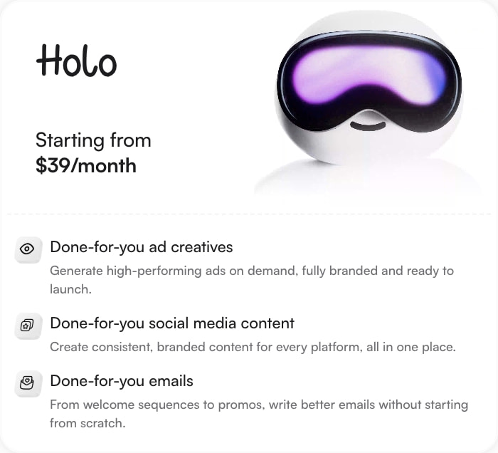 Holo | Create 100's of ads, emails and social posts. captured website design