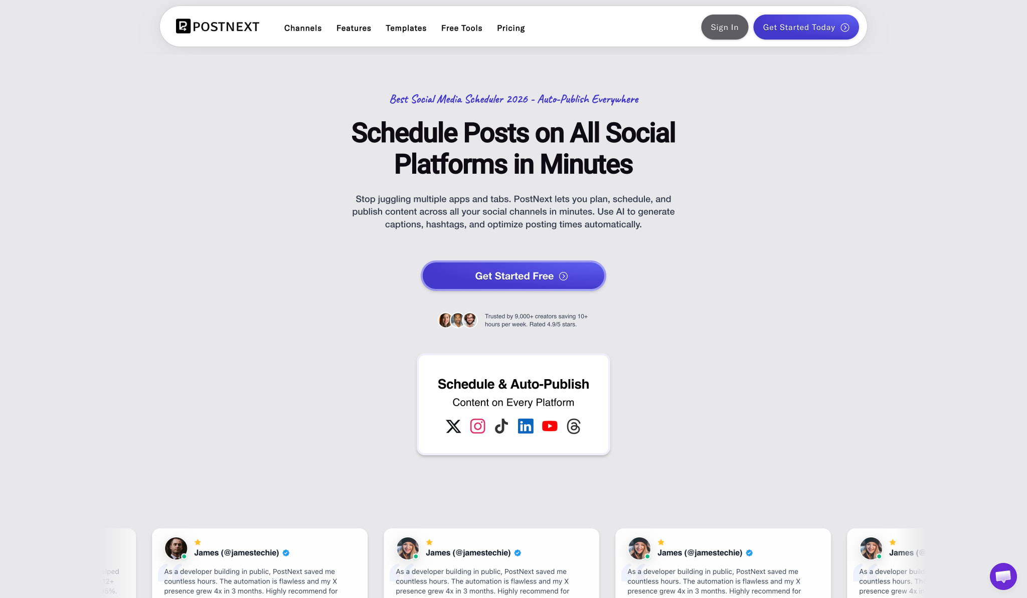 PostNext: AI-Powered Social Media Scheduler & Calendar App captured website design