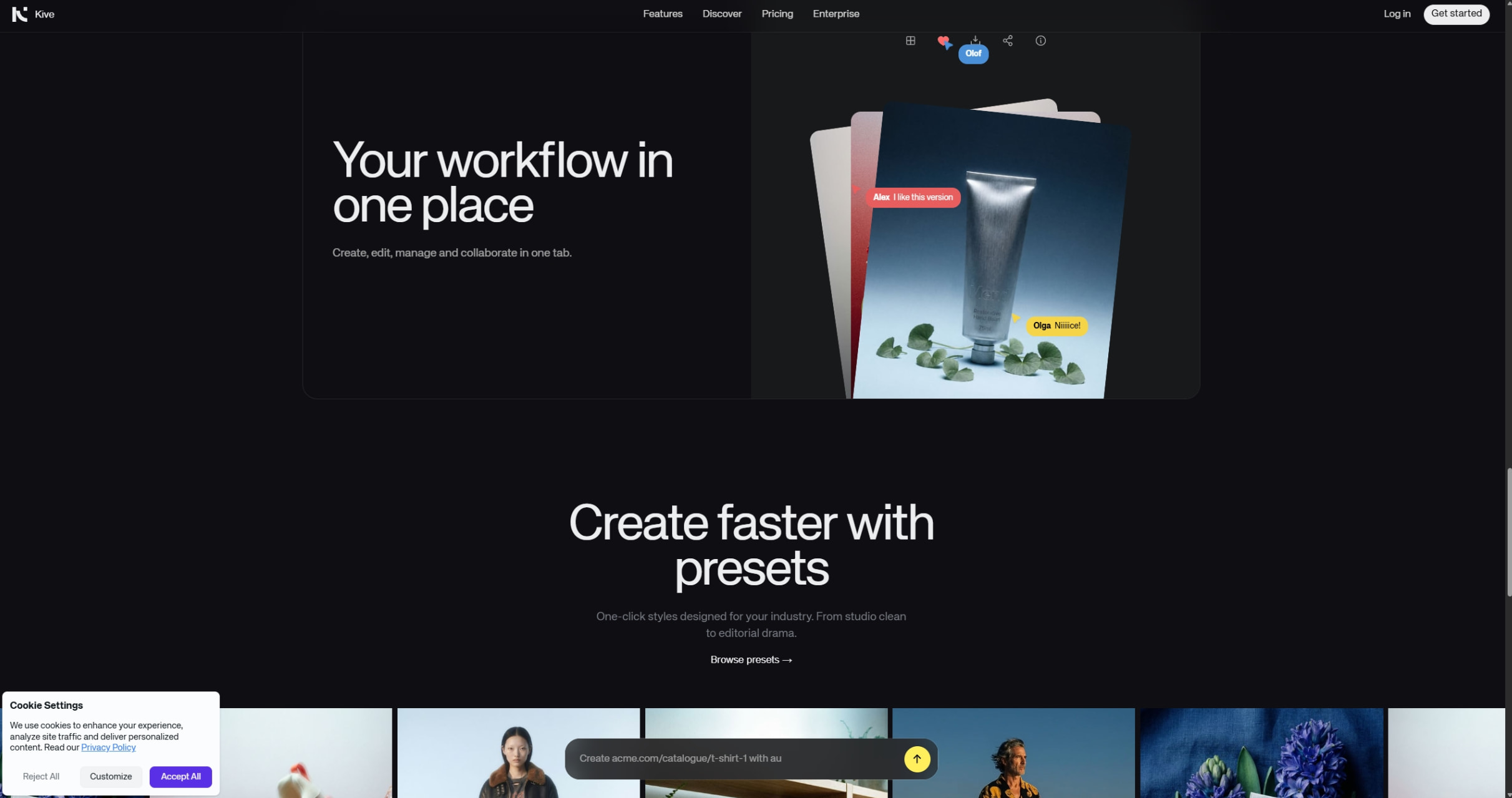 Kive - AI Product Photography for Consumer Brands captured website design