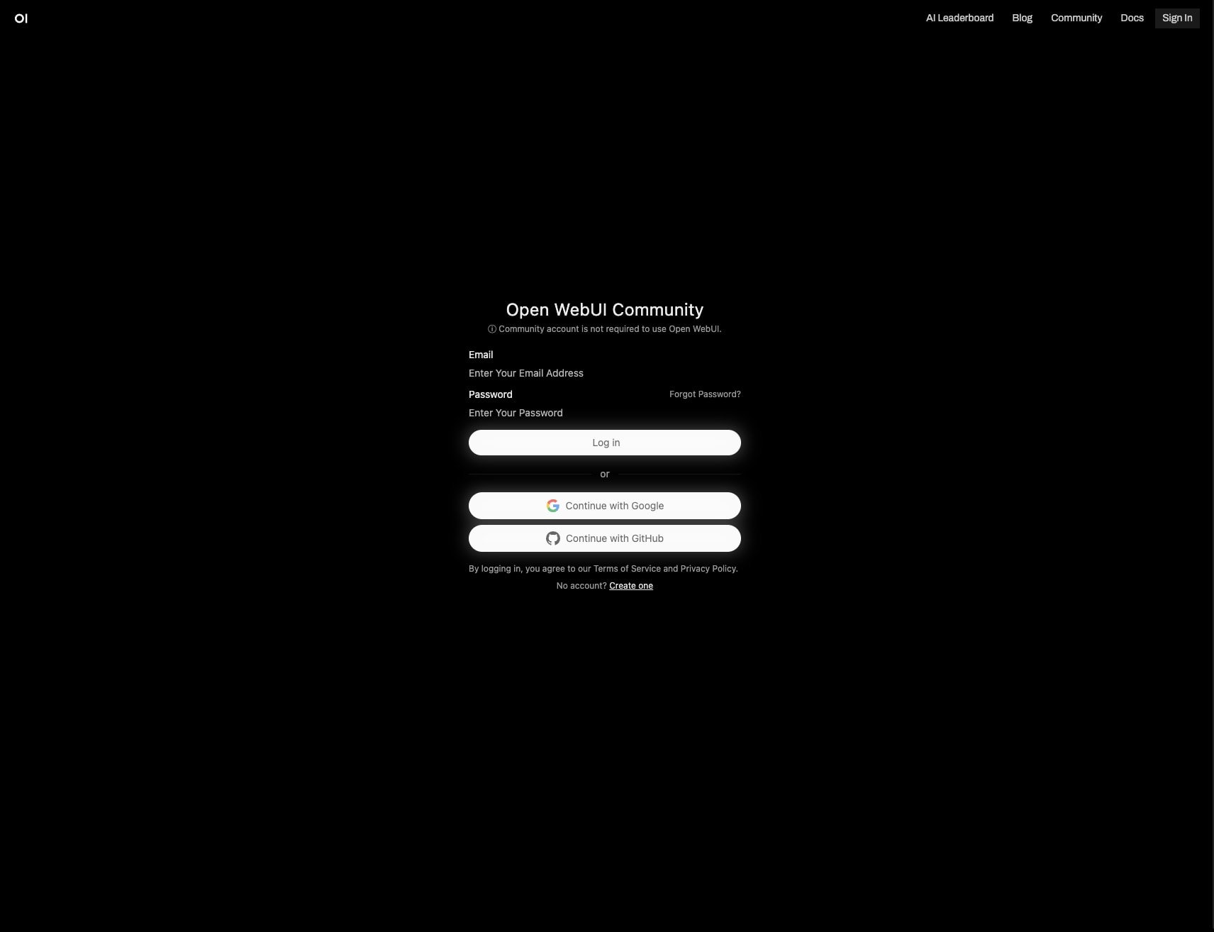 Log in • Open WebUI Community captured website design