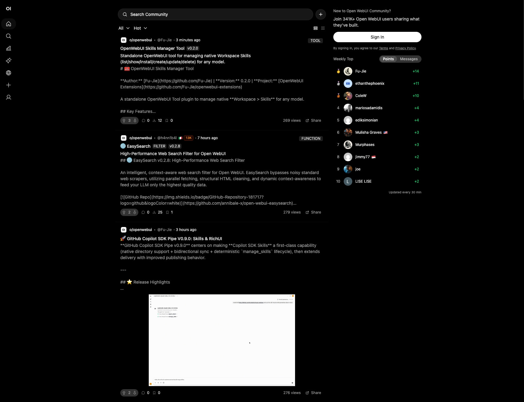 Open WebUI Community captured website design