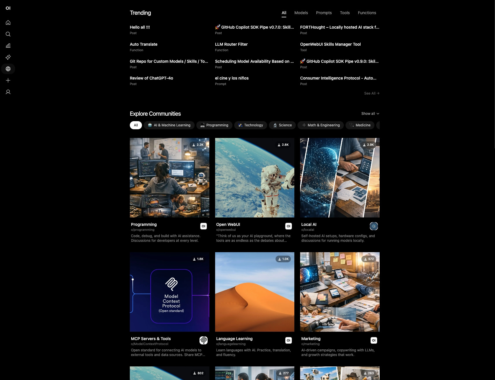 Explore AI Resources – Models, Prompts, Tools & Communities • Open WebUI captured website design