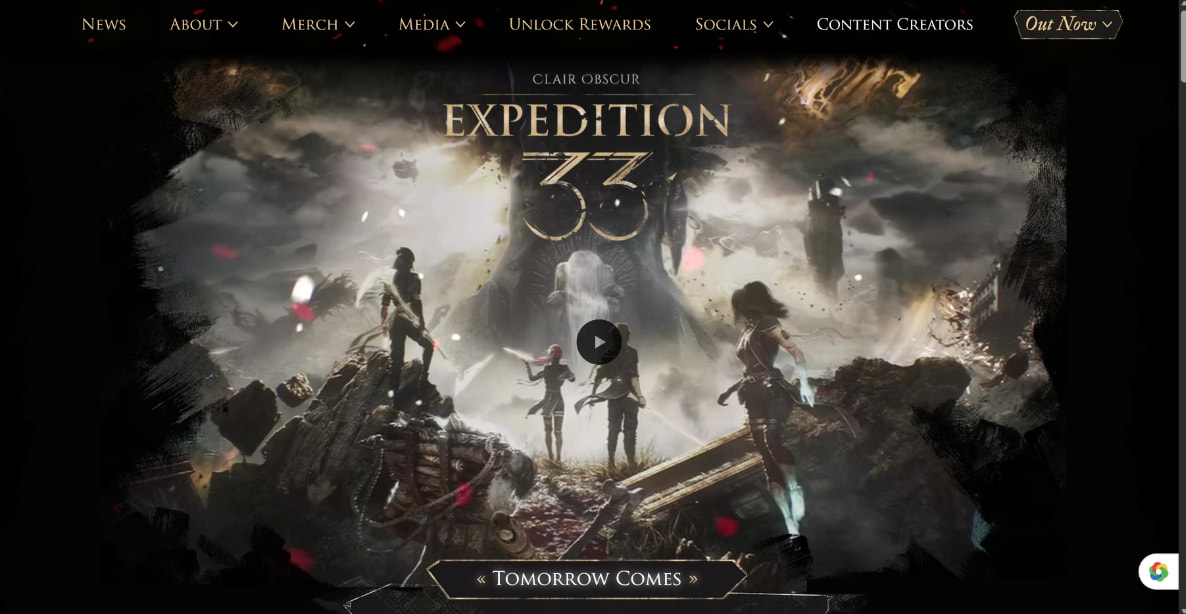 Clair Obscur: Expedition 33 - Tomorrow comes captured website design