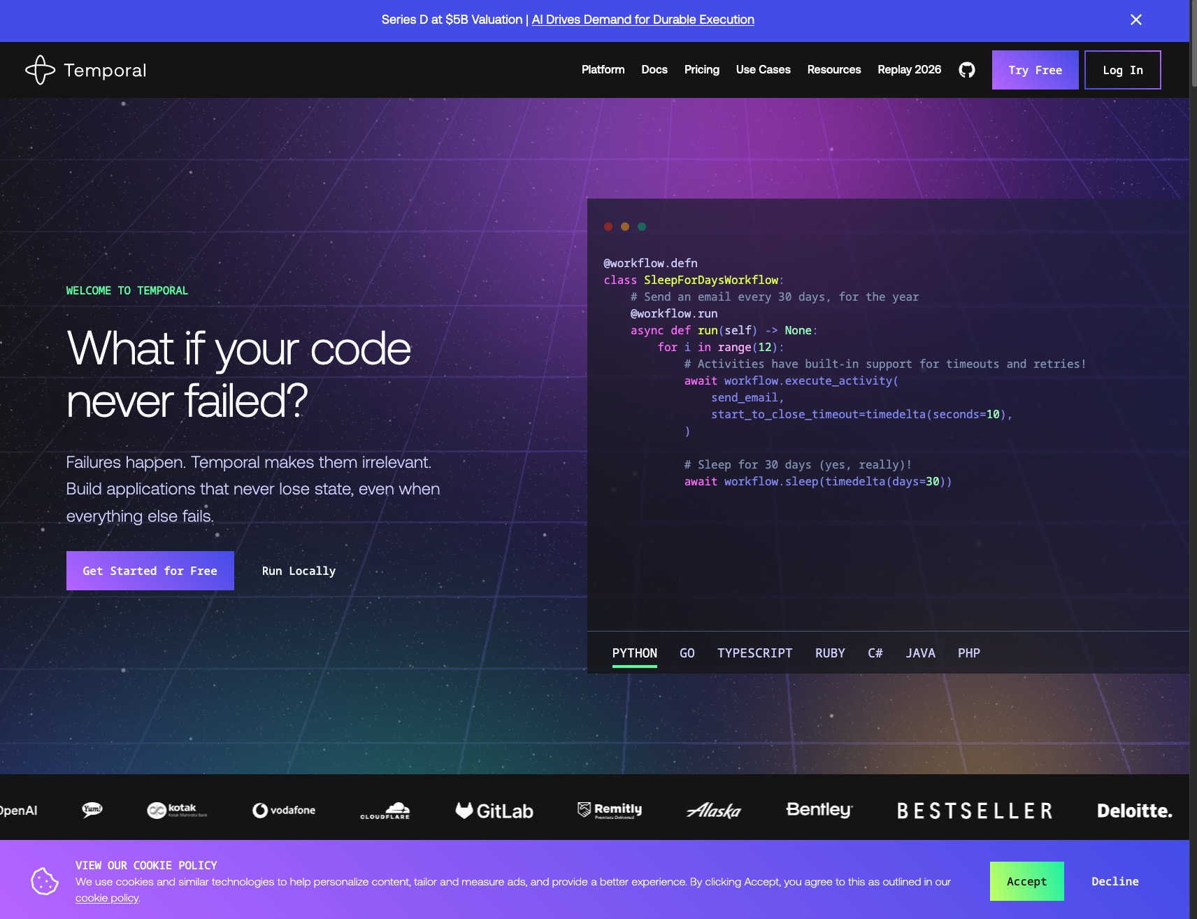 Durable Execution Solutions | Temporal captured website design
