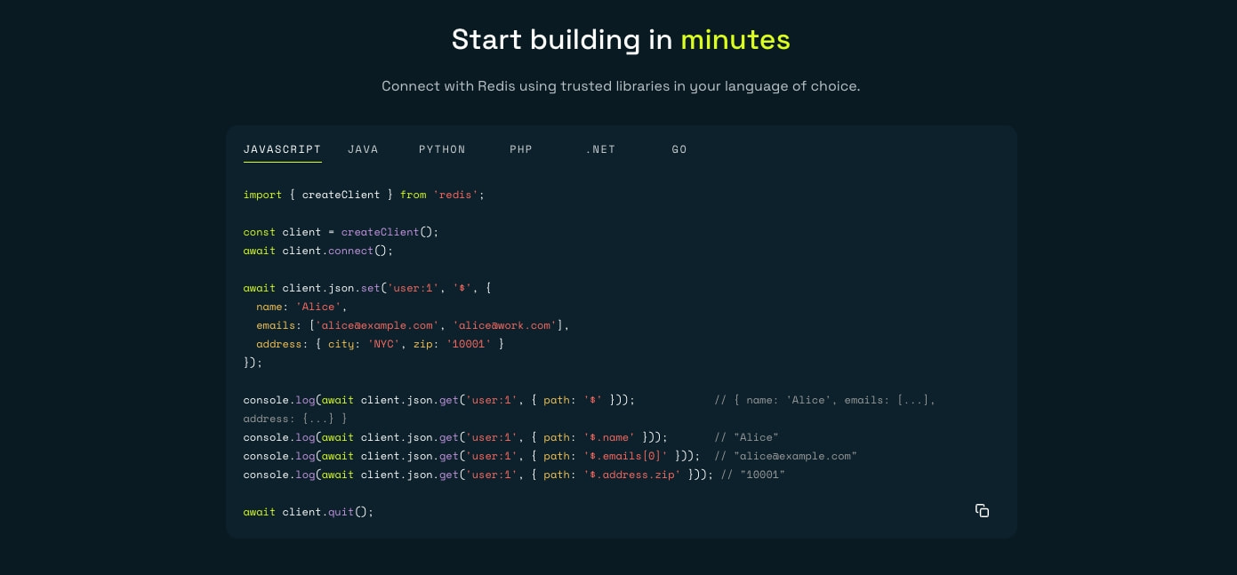 Redis - The Real-time Data Platform captured website design