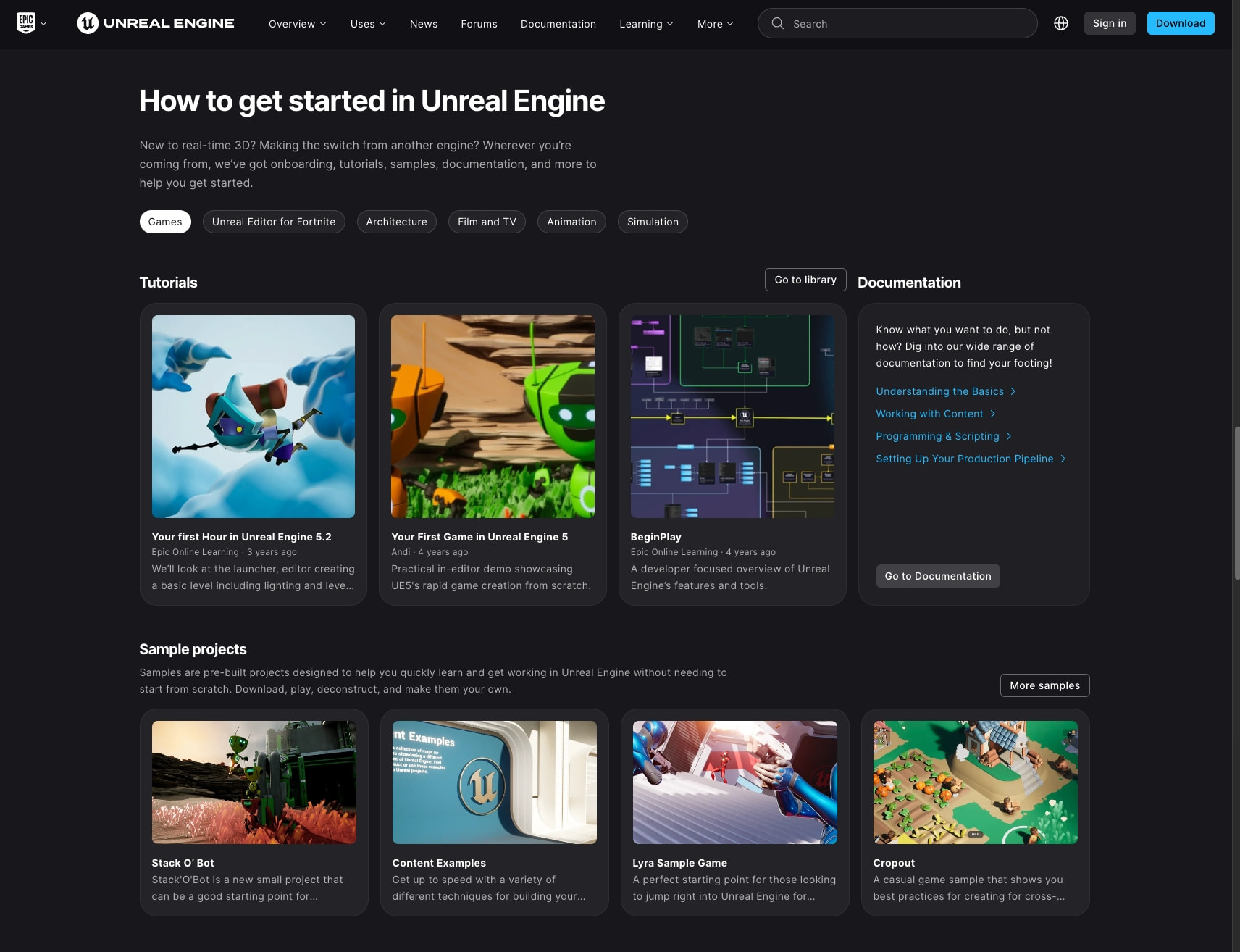 The most powerful real-time 3D creation tool - Unreal Engine captured website design
