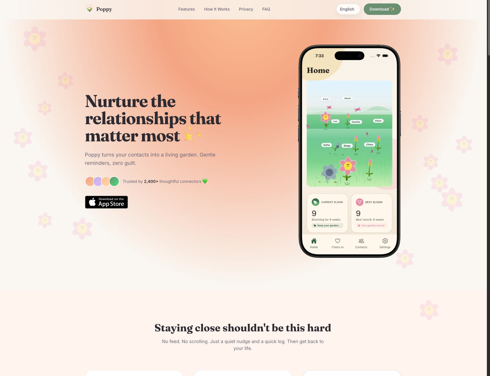 Poppy — Connection Keeper captured website design