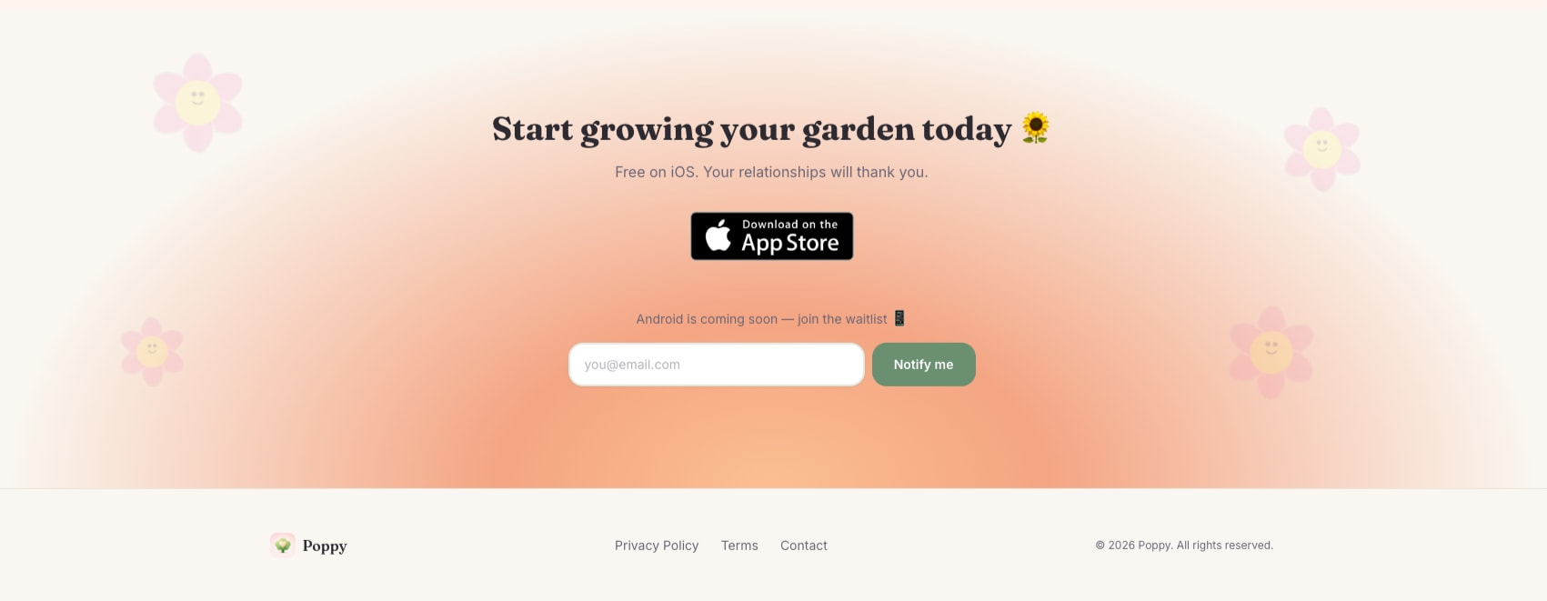 Poppy — Connection Keeper captured website design