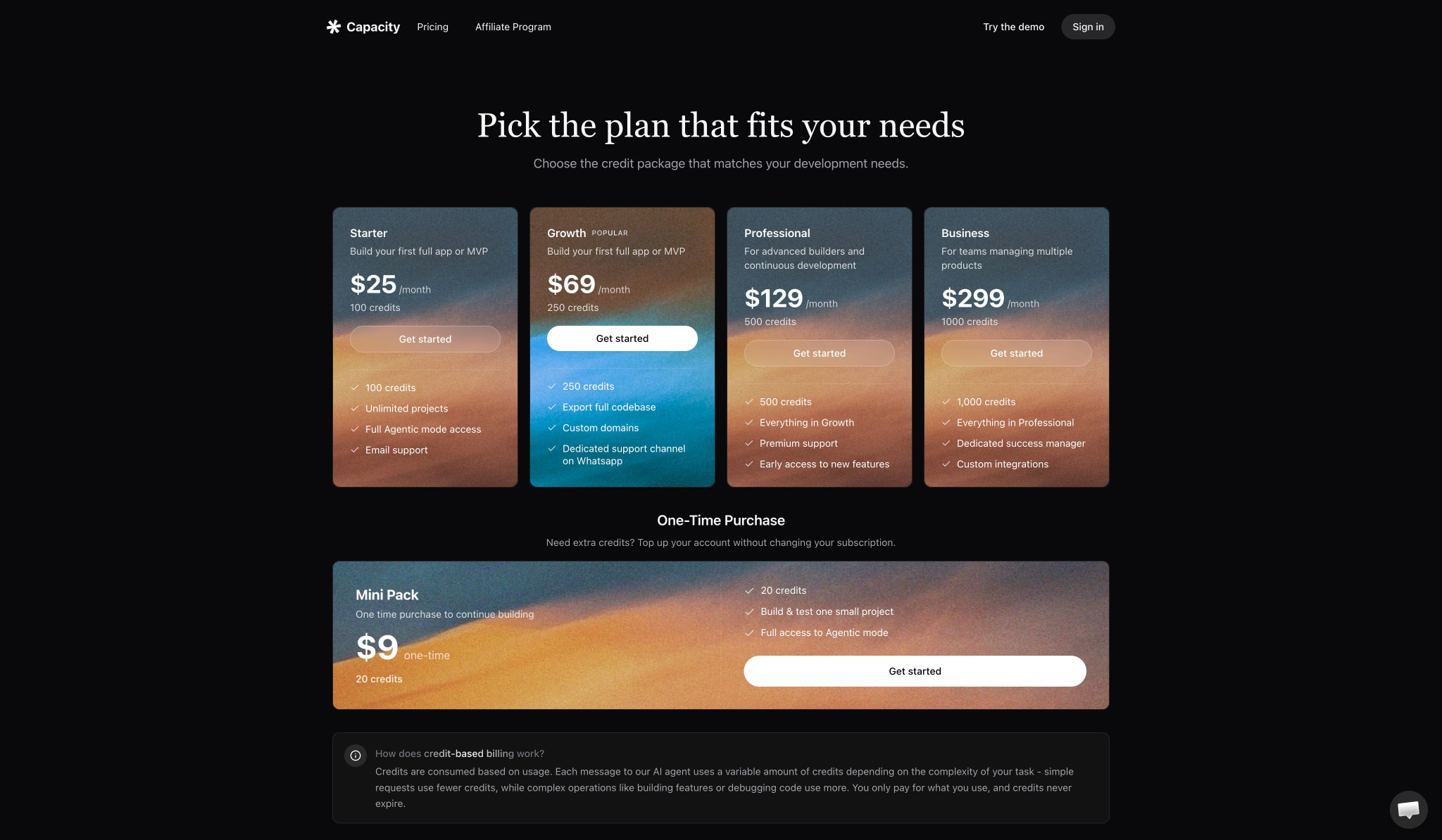 Pick the plan that fits your needs - Capacity captured website design