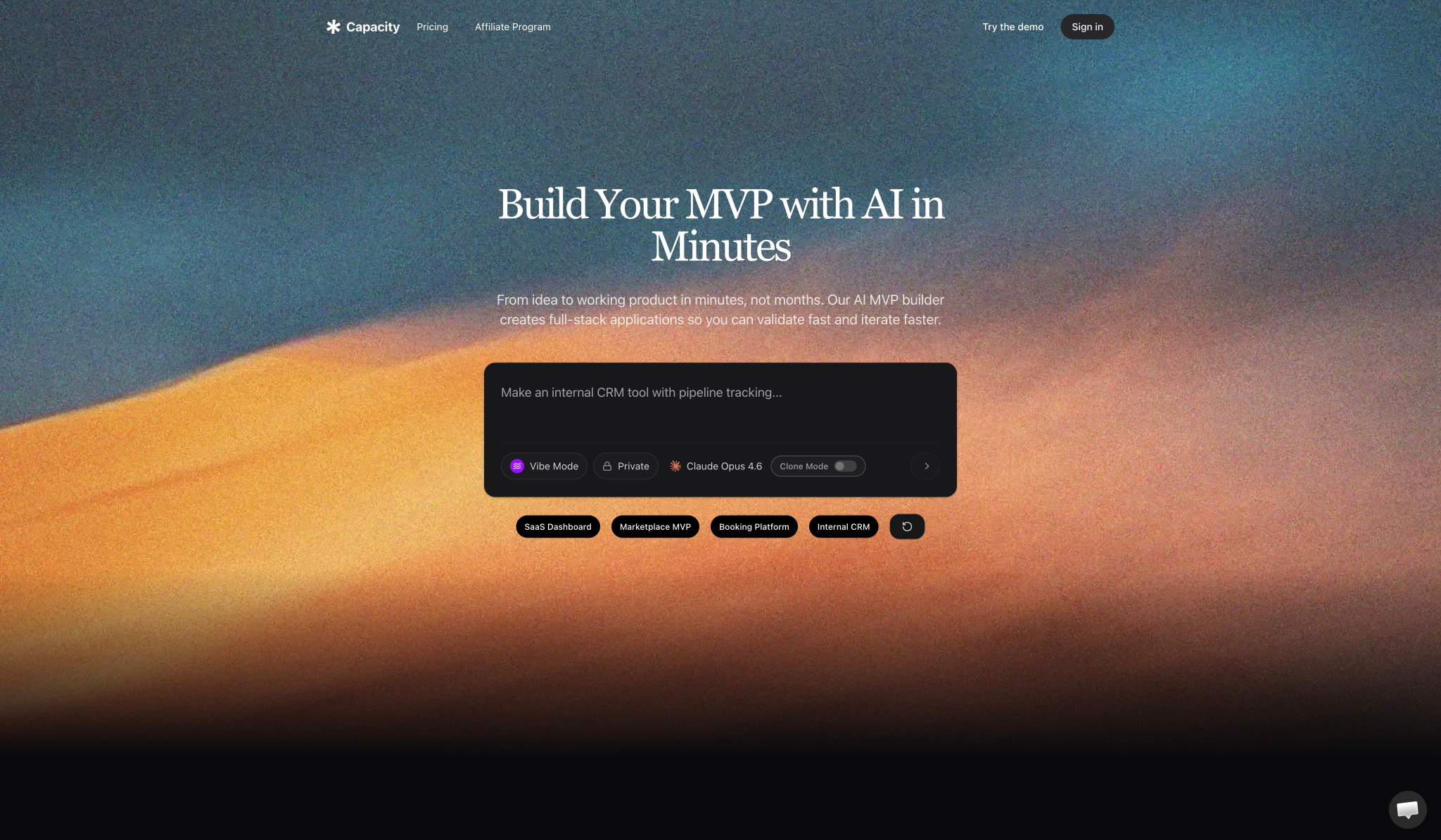 AI MVP Builder - Build Your MVP in Minutes with AI | Capacity captured website design