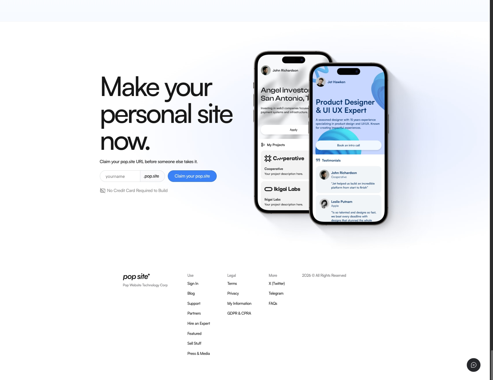 Pop Site - Free Personal Site Builder & Linktree Alternative captured website design