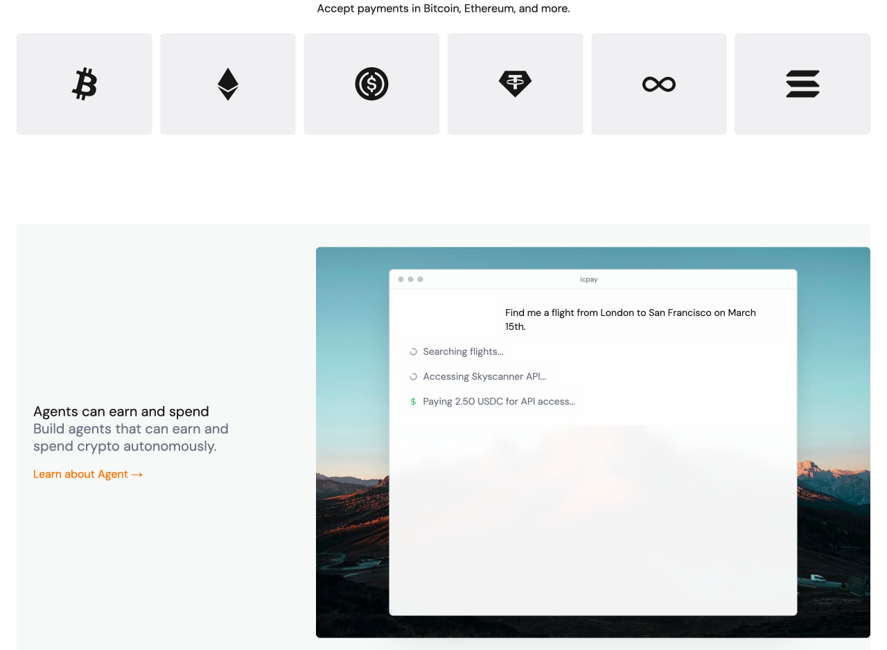 icpay - Instant crypto payments. | icpay captured website design