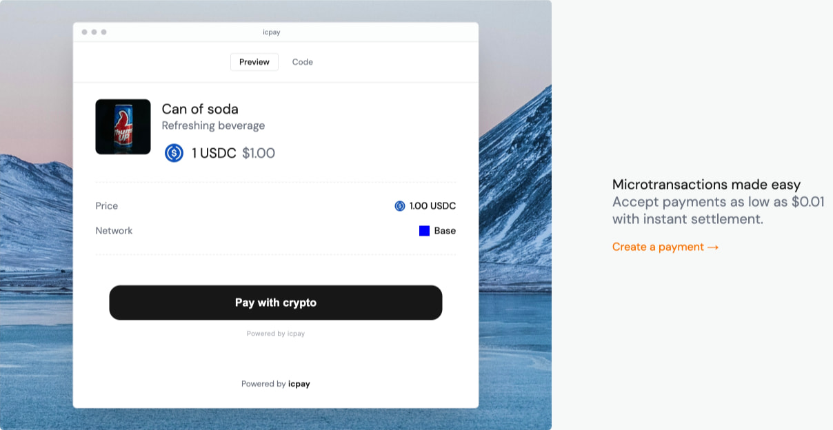 icpay - Instant crypto payments. | icpay captured website design