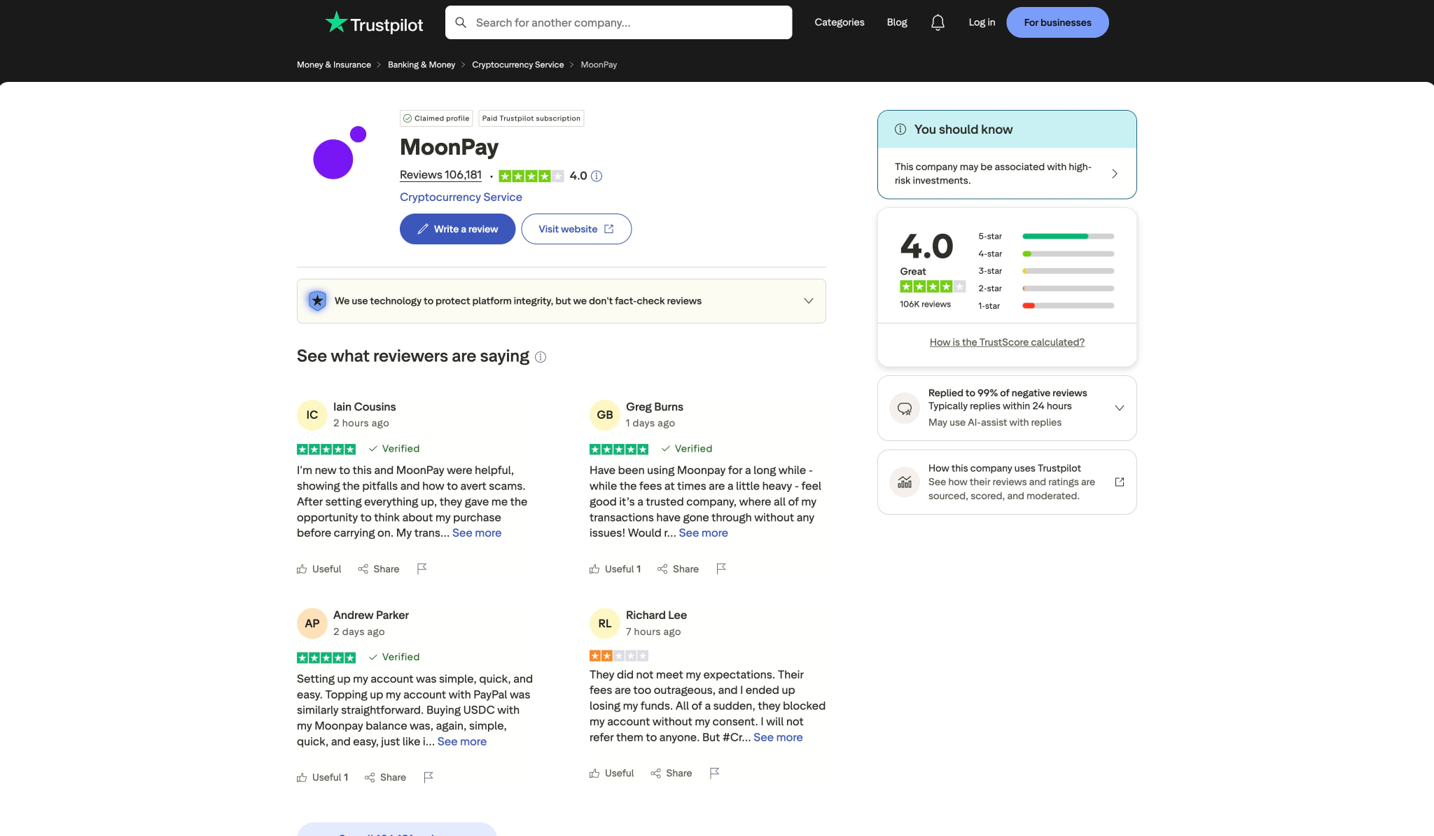 MoonPay Reviews | Read Customer Service Reviews of moonpay.com captured website design