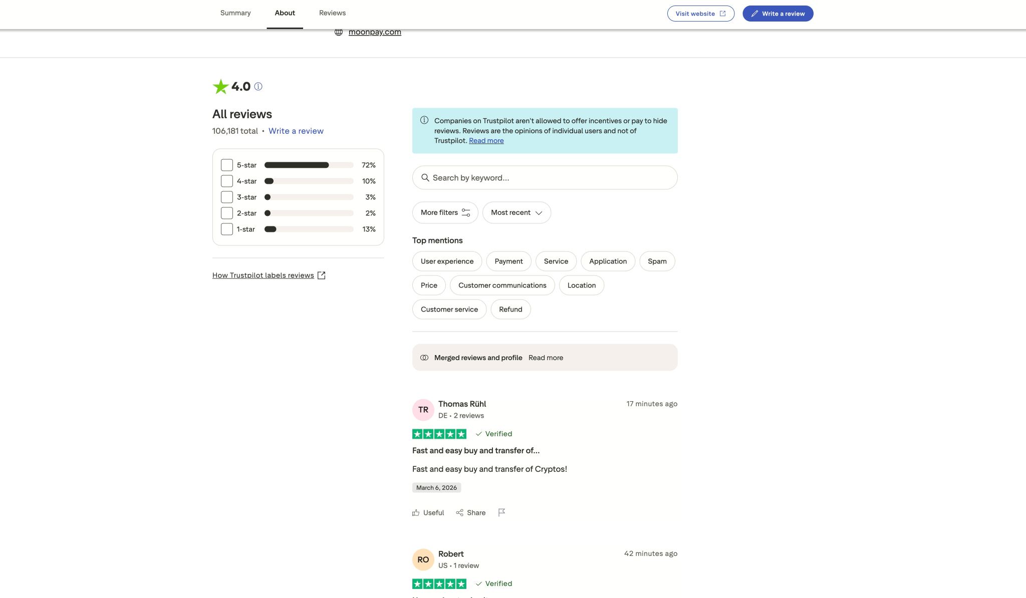 MoonPay Reviews | Read Customer Service Reviews of moonpay.com captured website design