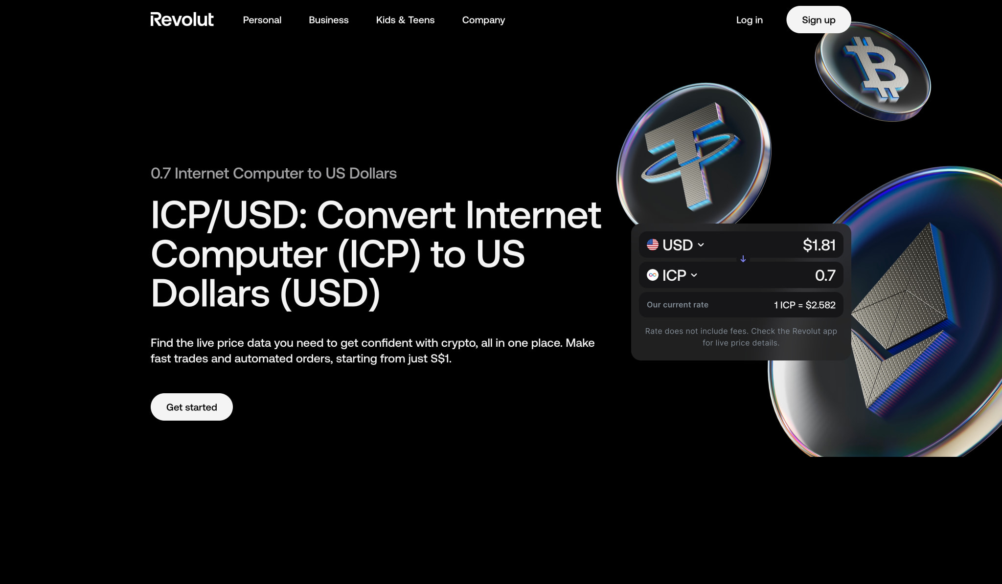 Convert 0.7 Internet Computer to USD | Internet Computer Price in US Dollars | Revolut Singapore captured website design