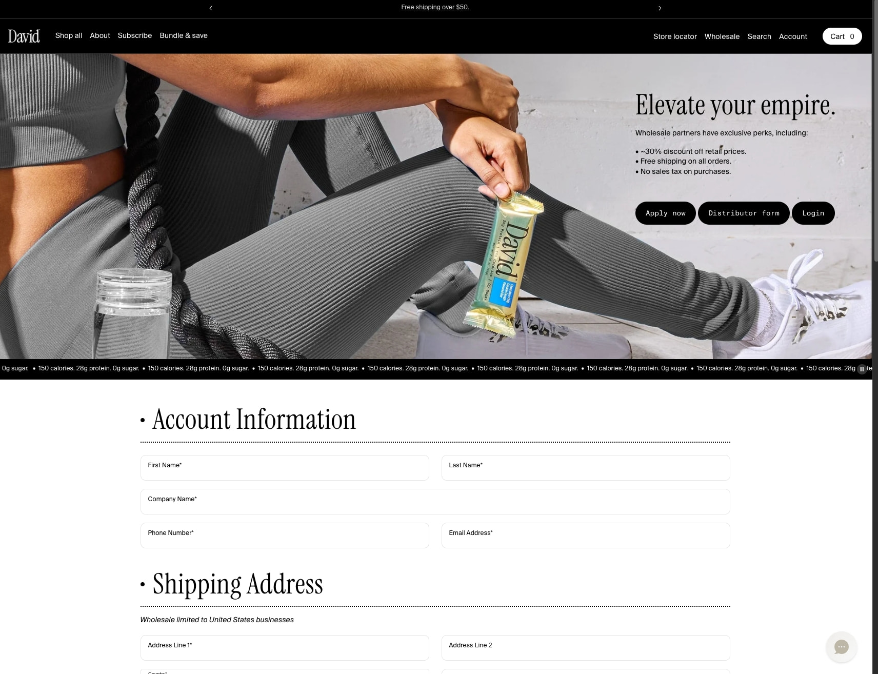 Wholesale Protein Bars | Partner with David Protein captured website design