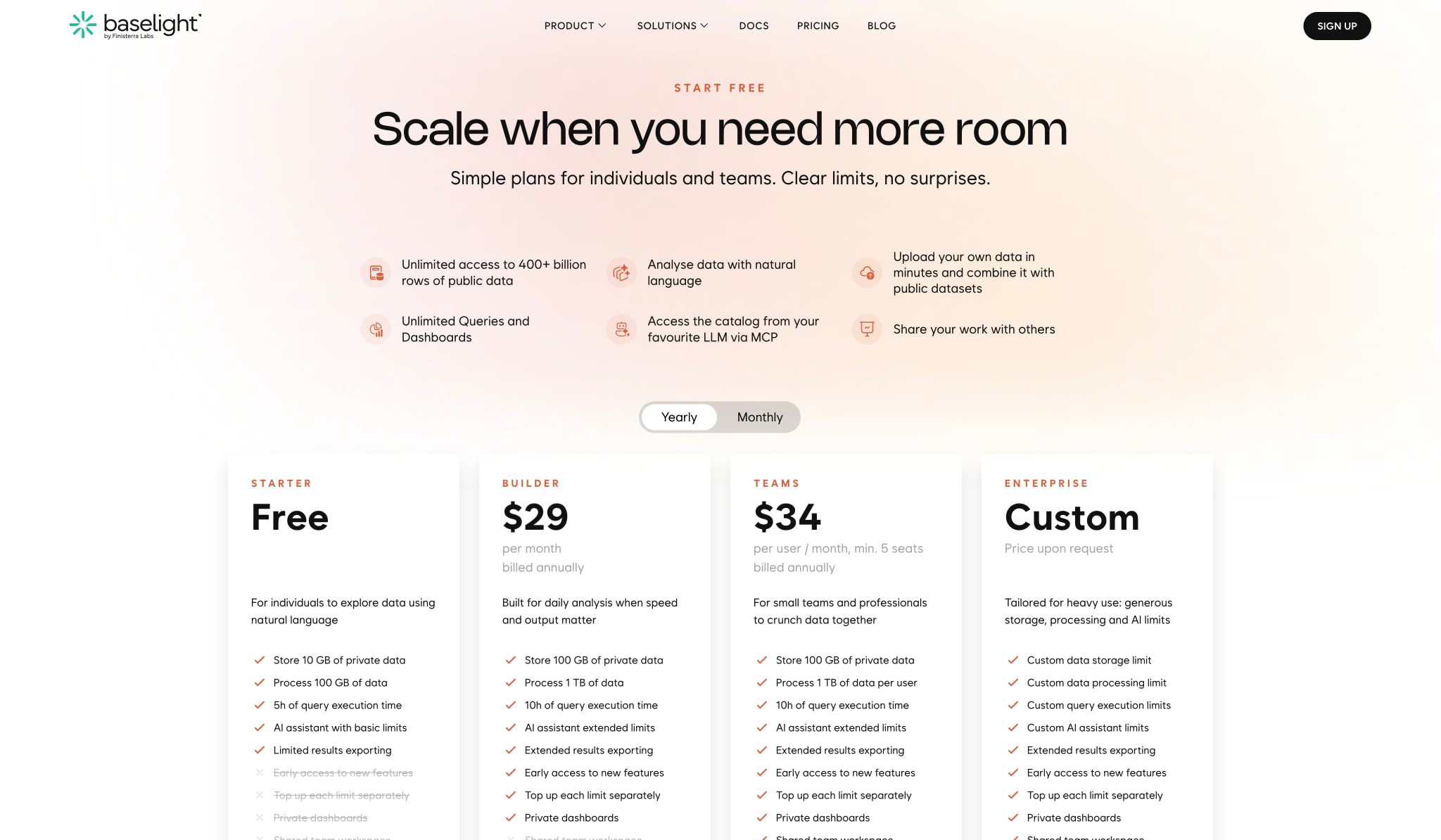 Pricing - Baselight captured website design