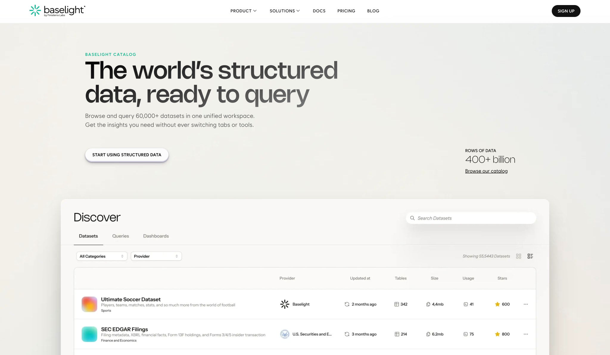 Baselight Data Catalog | Explore and Query Global Structured Datasets captured website design