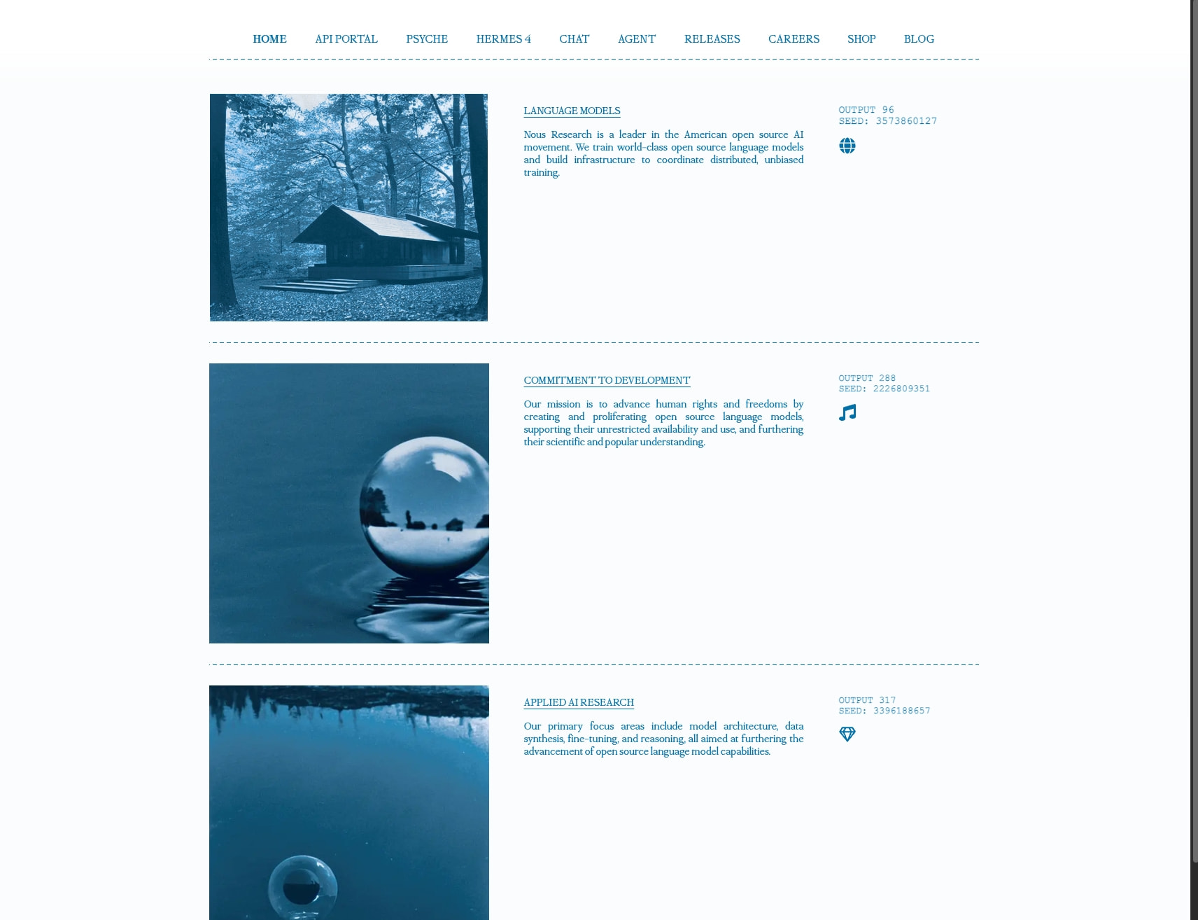 NOUS RESEARCH - Open Source AI captured website design