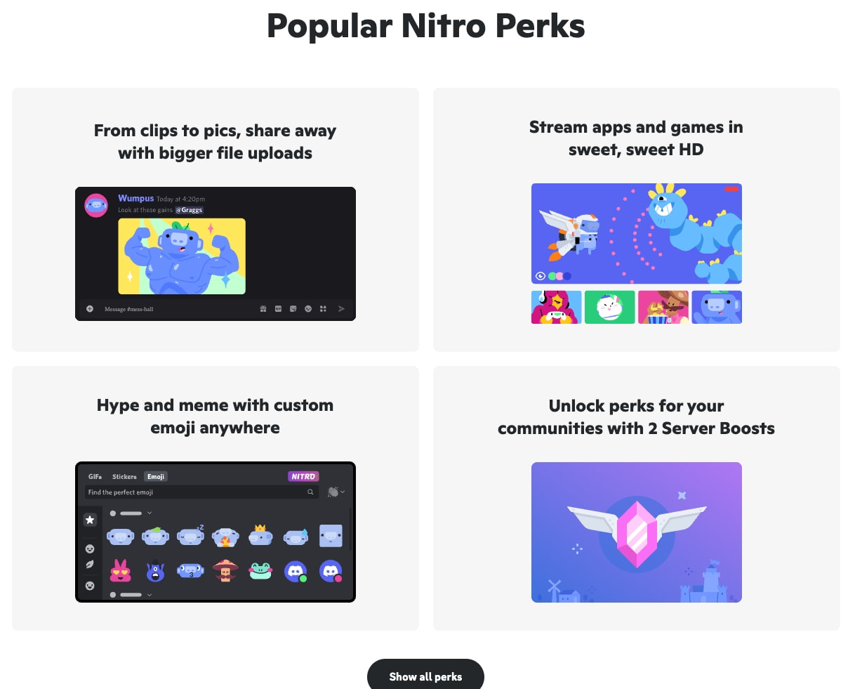 Nitro Benefits and Features | Discord captured website design