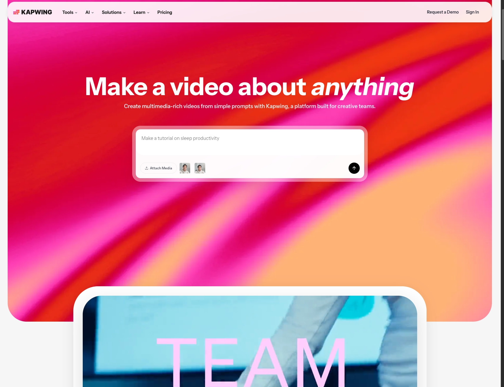 Kapwing: Make a Video About Anything captured website design