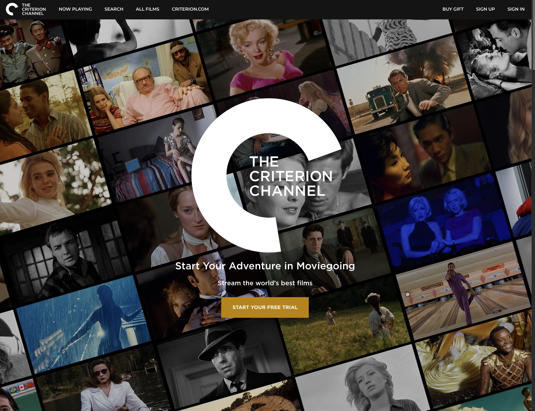 Criterion Channel: Stream the world's best movies captured website design